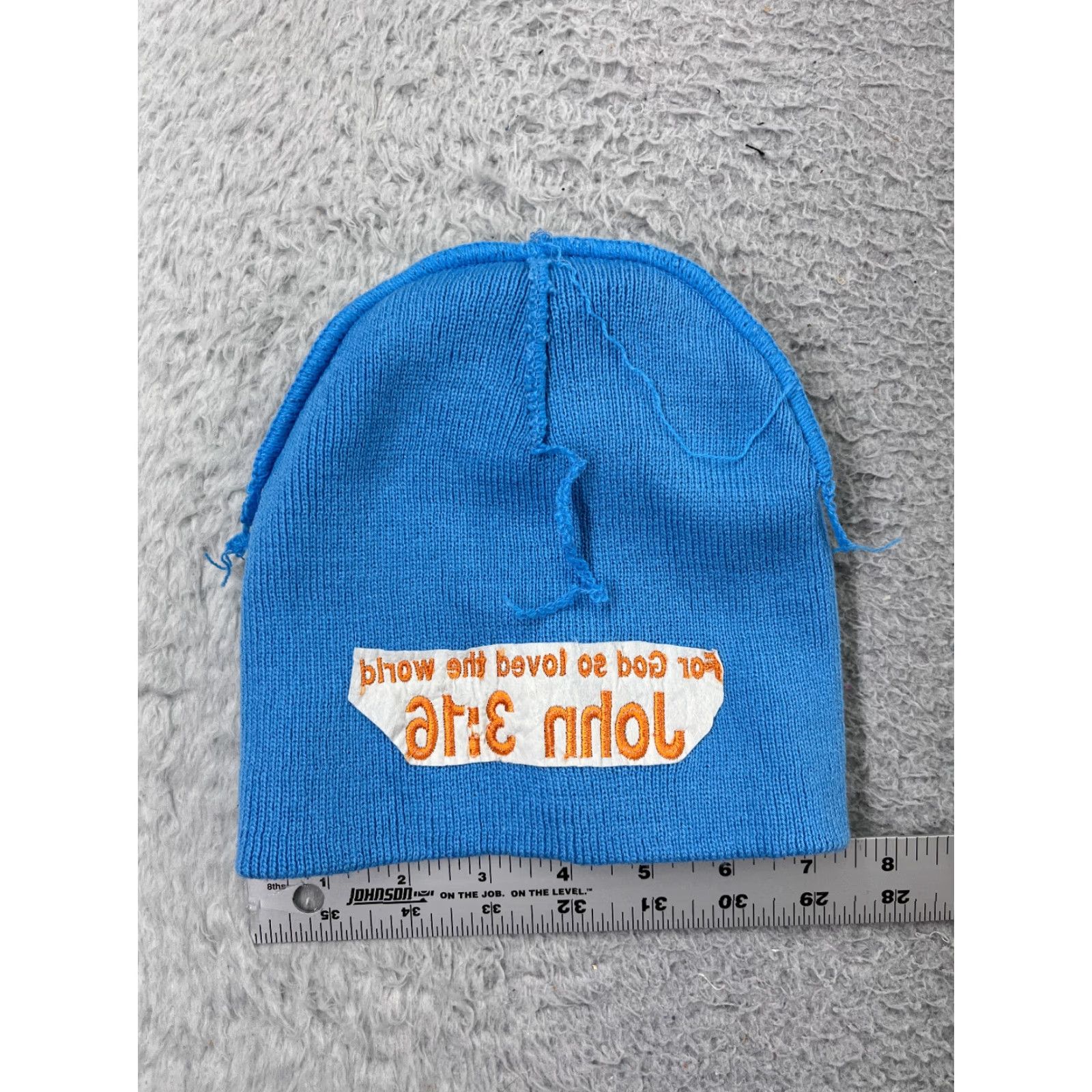 Vintage John 3:16 Beanie Hat Adult One Size Blue Acrylic Knit God So Loved The World Mens Size ONE SIZE - 4 Thumbnail