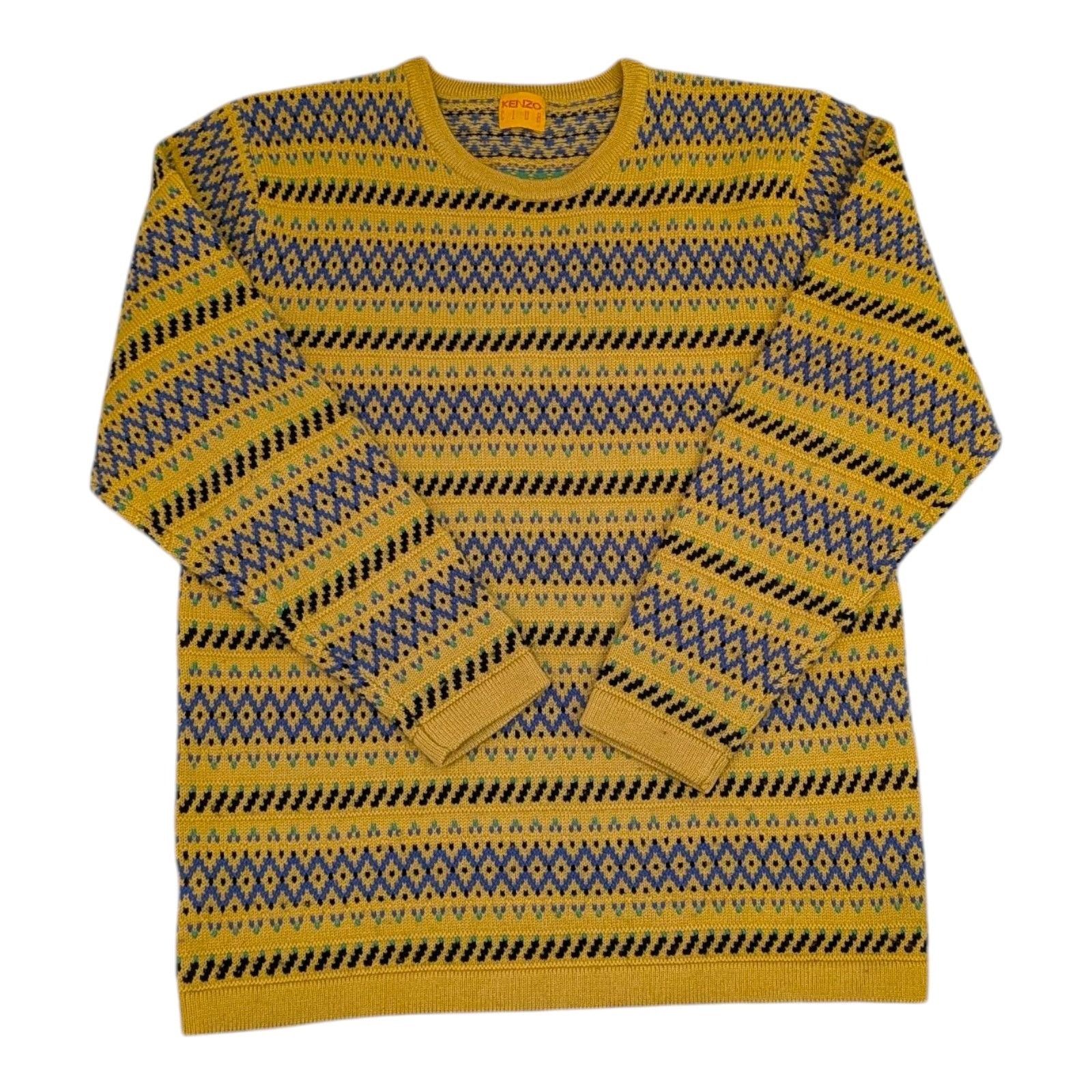 Kenzo Vintage Kenzo Club Fair Isle Sweater Mustard Yellow Blue Geo Size US M / EU 48-50 / 2 - 1 Thumbnail