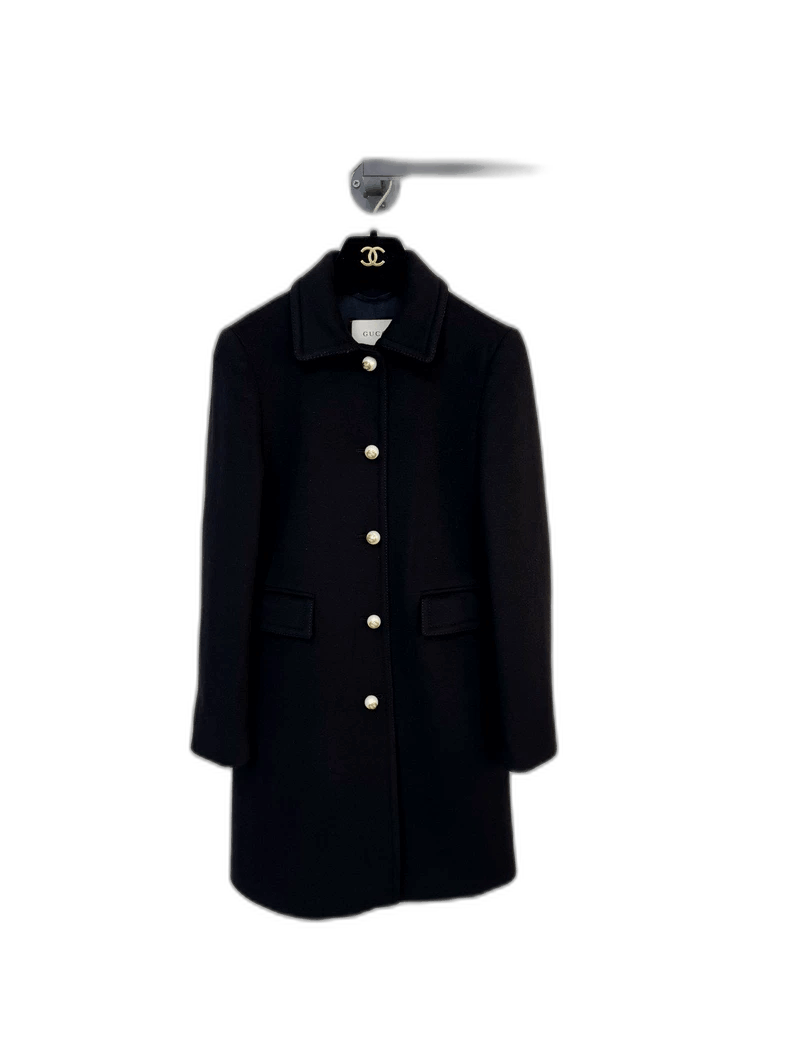 Gucci Black Wool Coat with Pearl Buttons-2505
