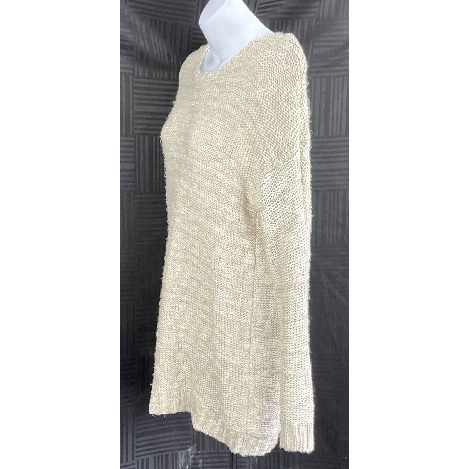 Vintage VINTAGE Tunic Sweater L Taupe Metallic Open Strappy Back Nubby Knit Cottage Boho Womens Size L / US 10 / IT 46 - 2 Thumbnail