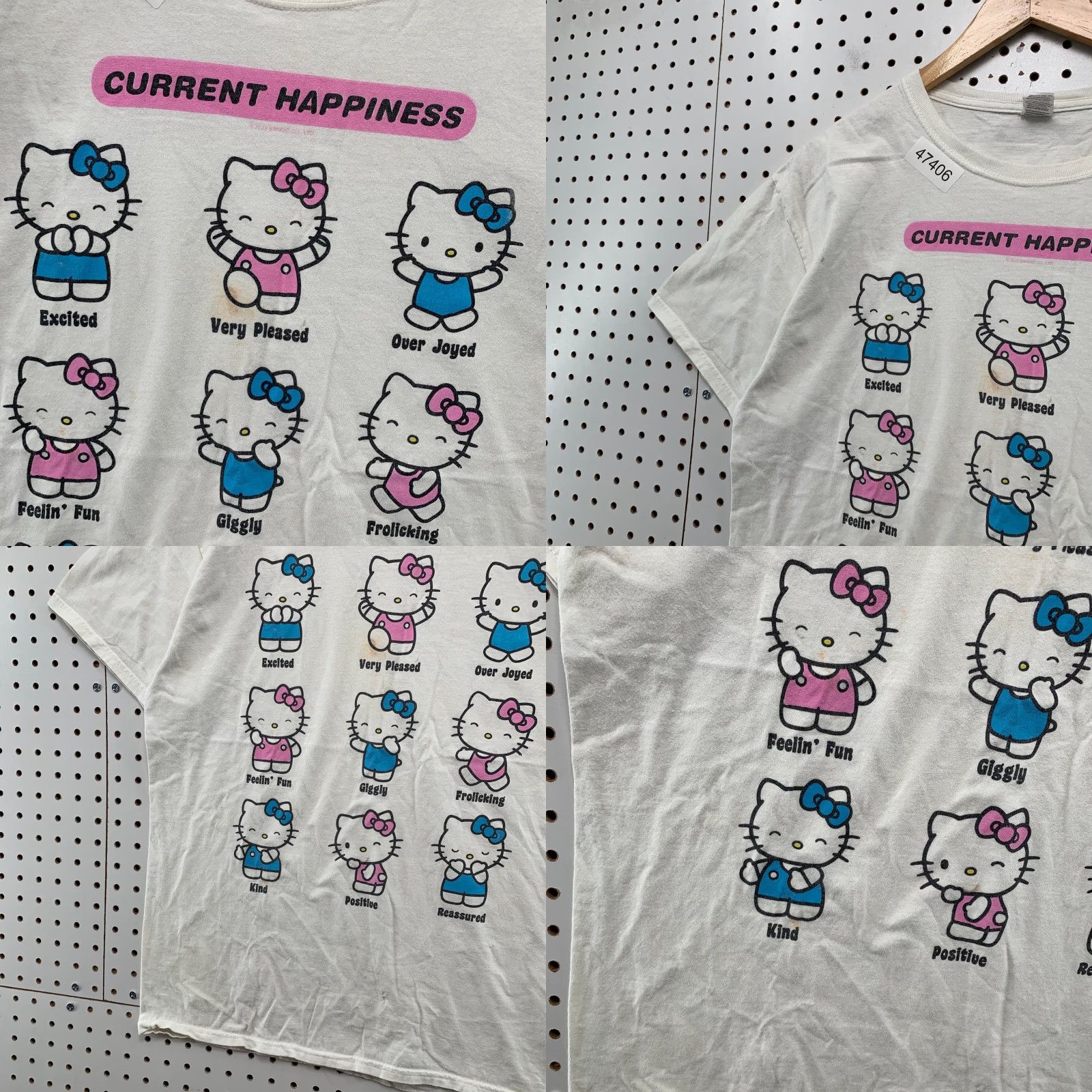 Fruit Of The Loom Hello Kitty Funny Happiness T Shirt Mens Large White Cartoon Short Sleeve Nike? Size US L / EU 52-54 / 3 - 8 Thumbnail