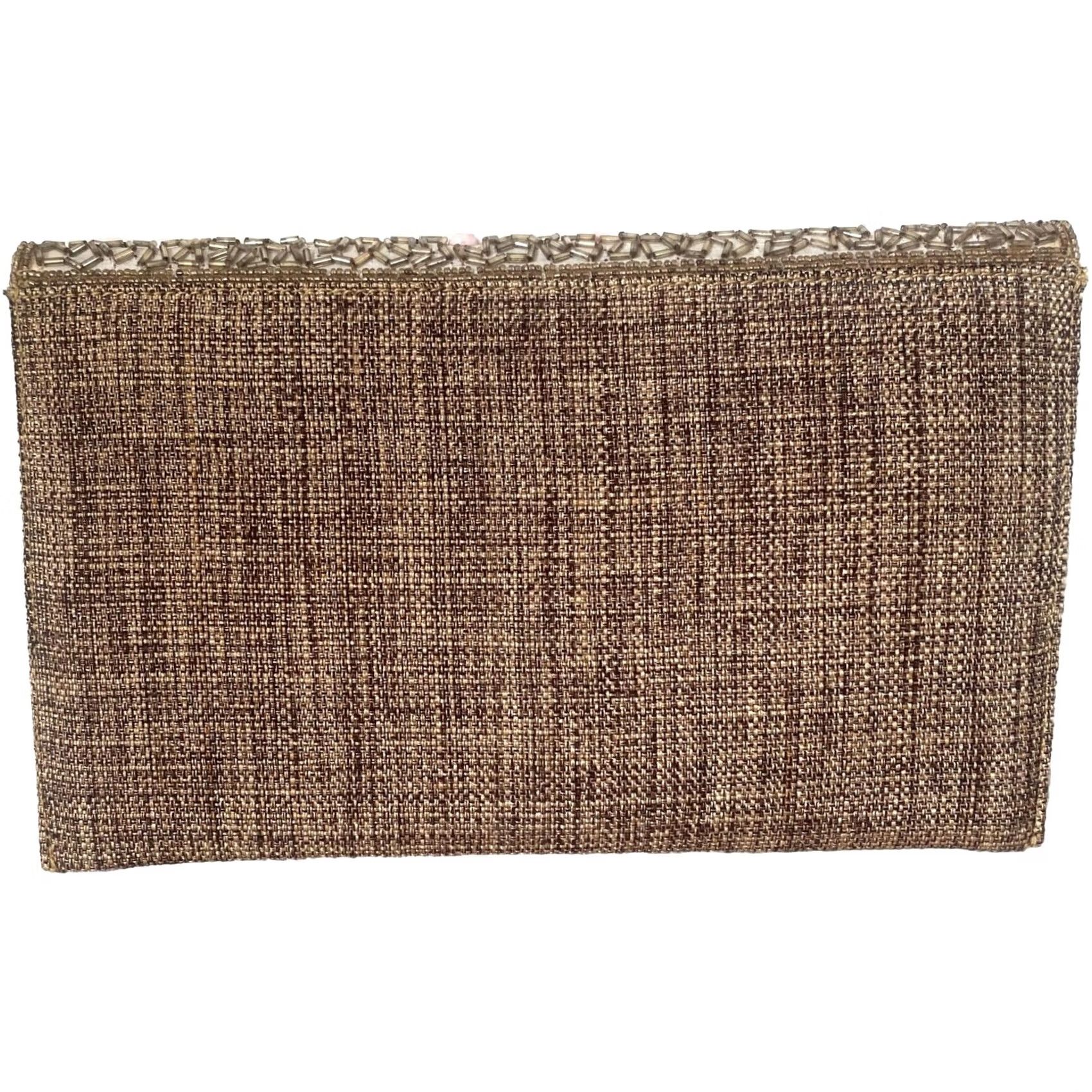 Vintage David Jeffrey Beaded Clutch Purse w/Shoulder Strap Tan Brown Orange Flowers Size ONE SIZE - 3 Thumbnail