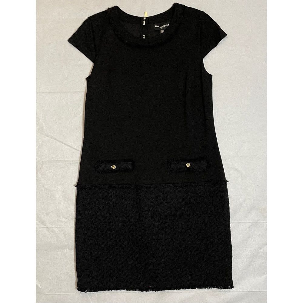 Karl Lagerfeld NWT New $150 Karl Lagerfeld Black Tweed Sheath Short Sleeve Size L / US 10 / IT 46 - 4 Thumbnail