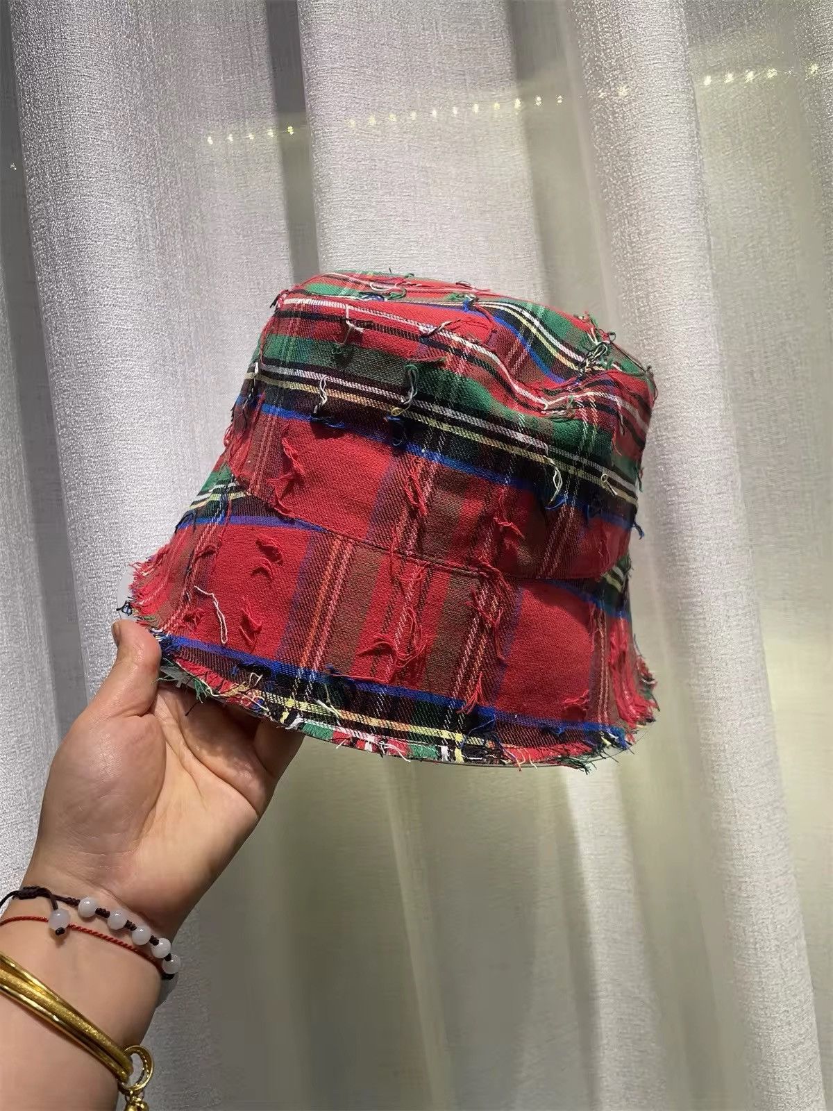Japanese Brand Streetwear retro tartan plaid check distressed bucket hat Size ONE SIZE - 3 Thumbnail