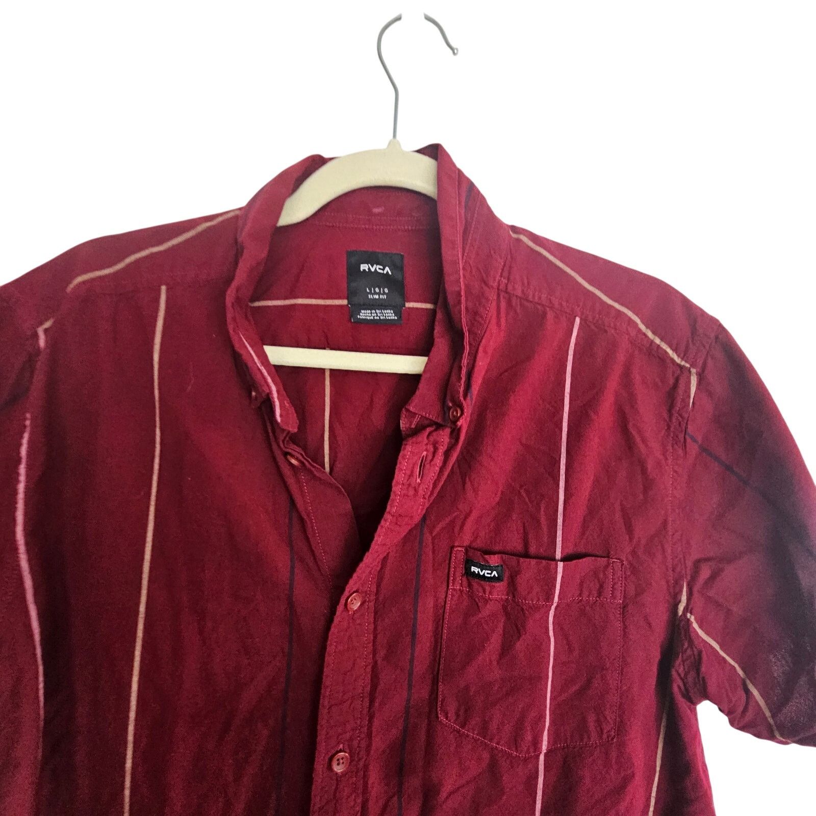 RVCA RVCA Shirt Red Striped Button Front Short Sleeve Top Men L Size US L / EU 52-54 / 3 - 2 Thumbnail