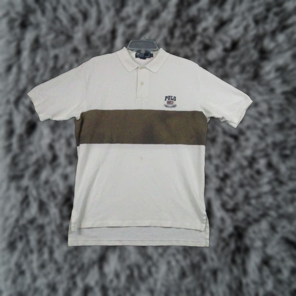 Polo Ralph Lauren VINTAGE Polo Ralph Lauren Shirt Polo M White Logo Flag Brown Size US M / EU 48-50 / 2 - 1 Thumbnail