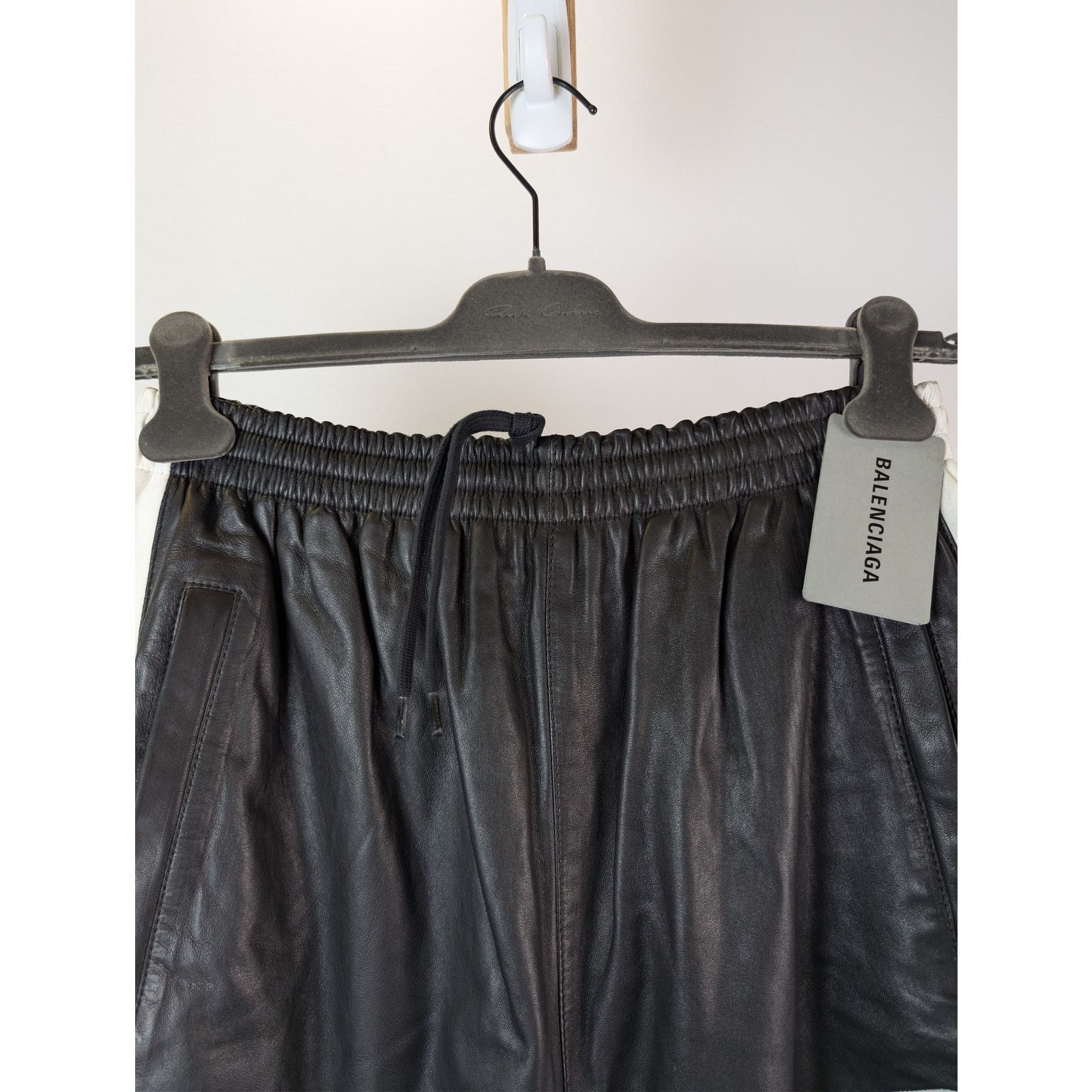 Balenciaga o1rshd1 Smooth Soft Leather Tracksuit Pants Black/Blue/White Size US 30 / EU 46 - 8 Thumbnail