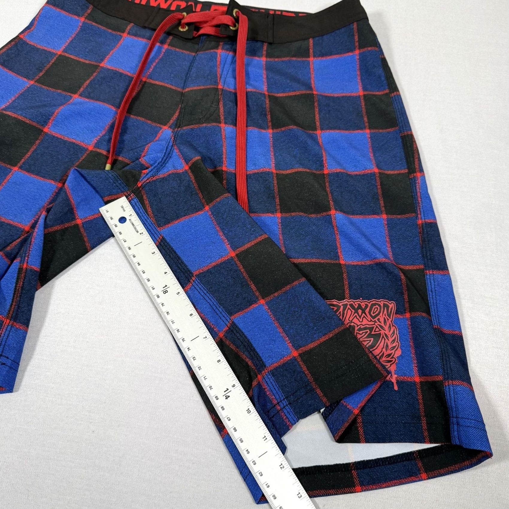 Vintage Dixxon Flannel Company Board Shorts Mens 30 Blue Plaid Friday the 13th Horror Surfing Recreational Back Pocket Drawstring Pockets Size US 30 / EU 46 - 6 Thumbnail