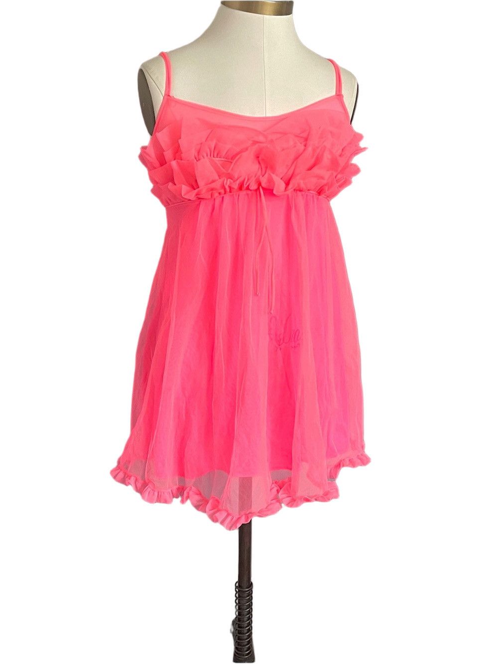 Vintage Vintage 60s Fluoro Pink Nylon Chiffon Babydoll Nightie - XS Size XS / US 0-2 / IT 36-38 - 10 Thumbnail