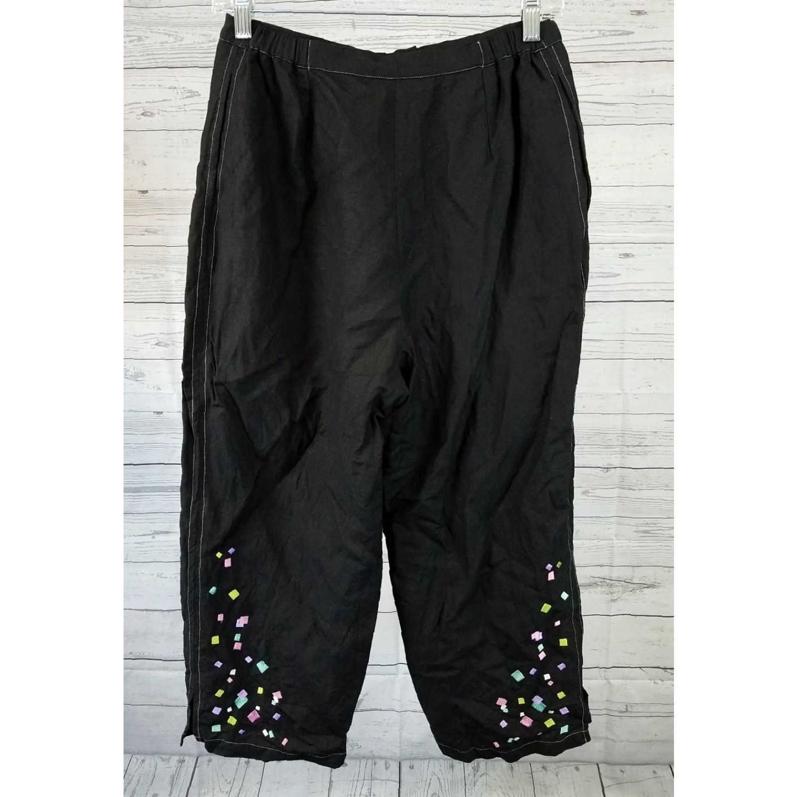 Bob Mackie VINTAGE Bob Mackie Wearable Art Capri Pants Sz Small Black Linen Embroidered Size 28" / US 6 / IT 42 - 2 Thumbnail