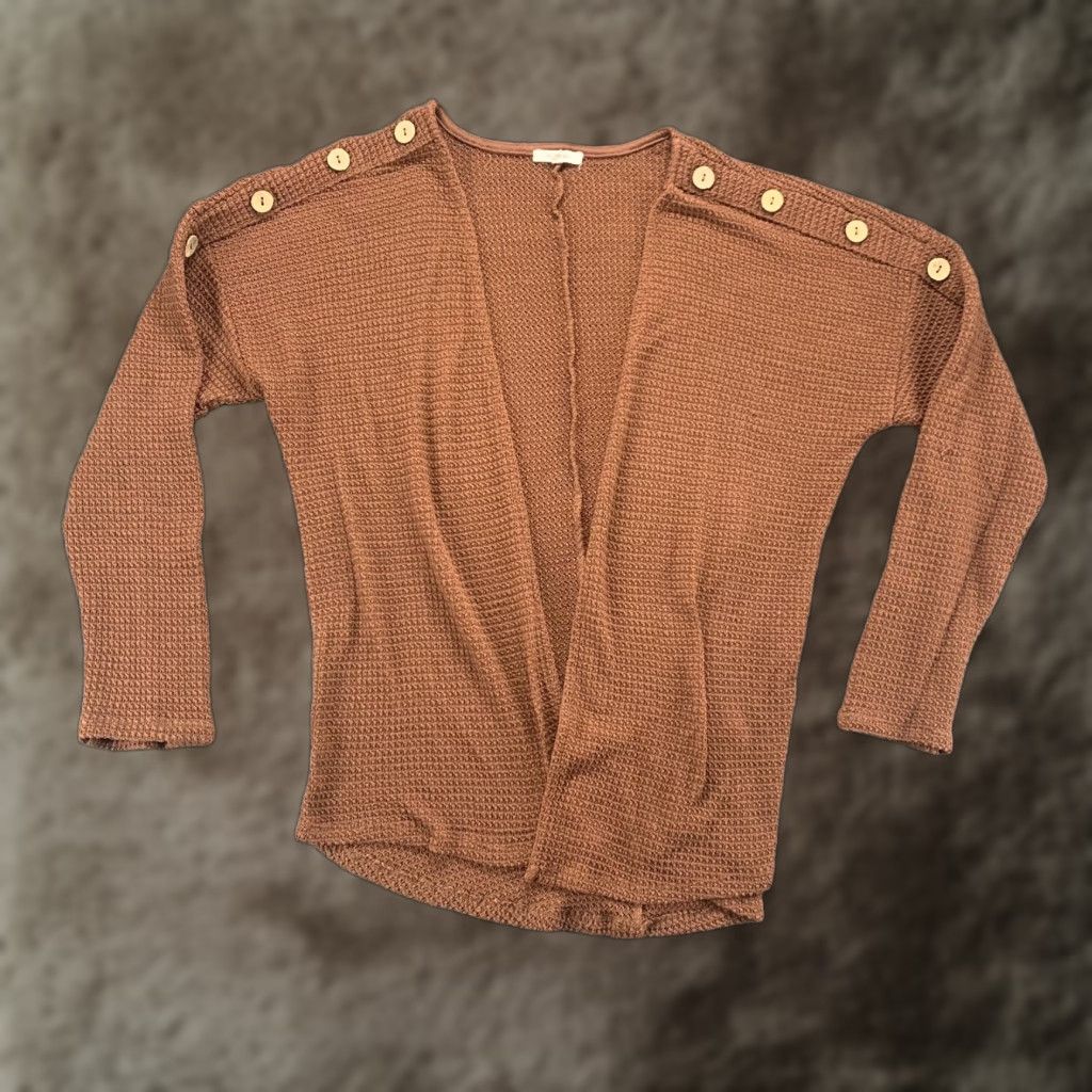 Vintage Maurices Cardigan M Brown Open Front Button Stretch Knit Womens Size M / US 6-8 / IT 42-44 - 1 Thumbnail