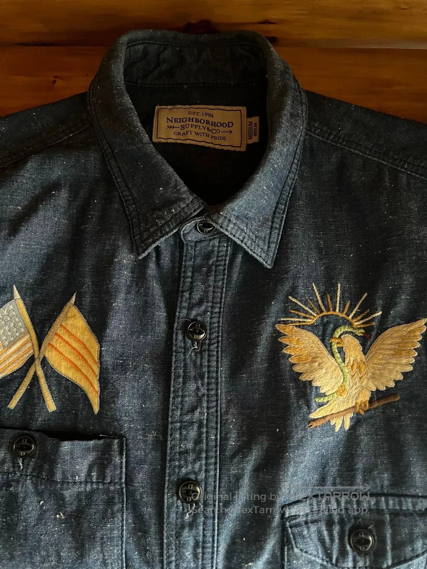 Japanese Brand premium blue denim embroidered utility shirt. Size US M / EU 48-50 / 2 - 8 Thumbnail