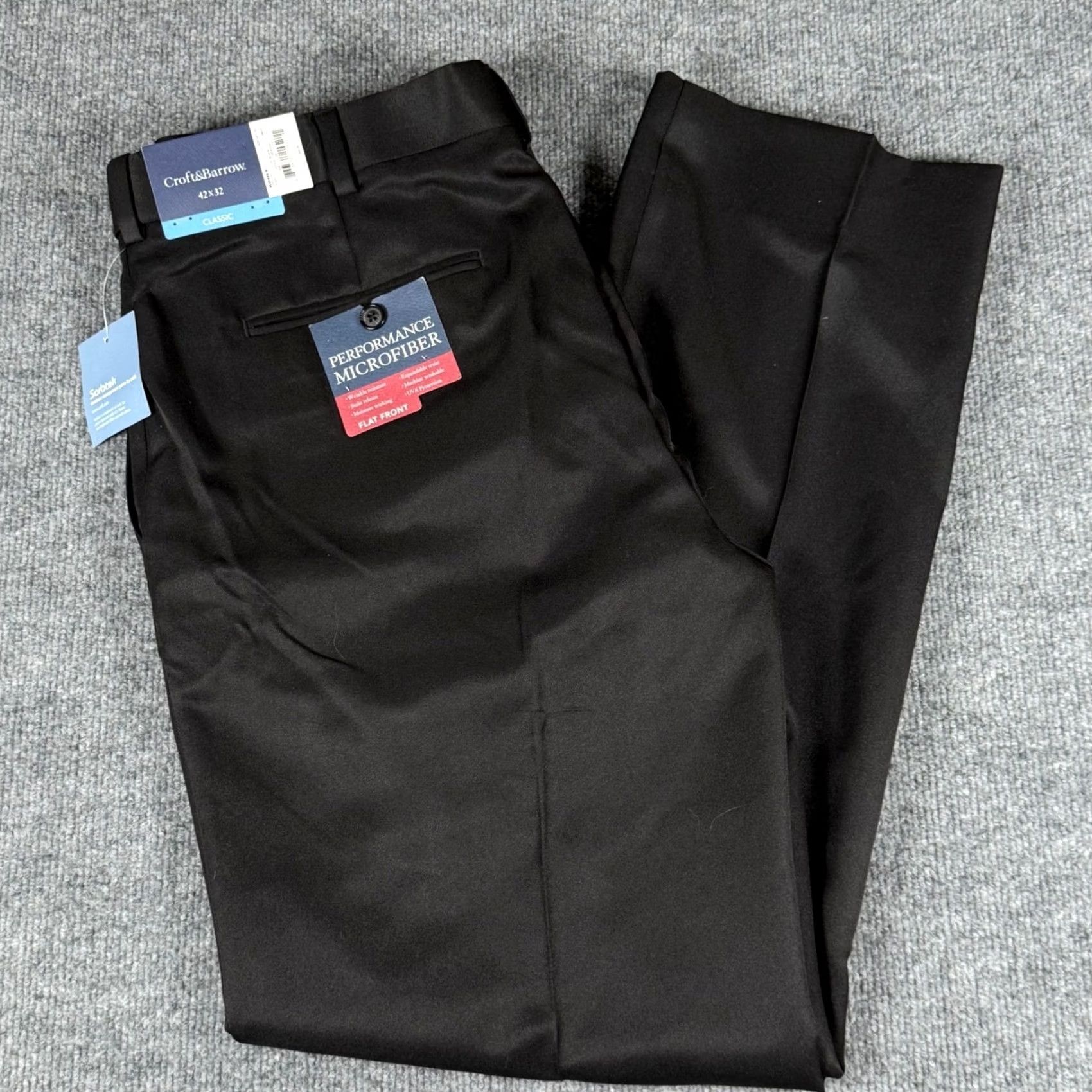 Croft & Barrow Mens Croft & Barrow Dress Pants Flat Front Classic Fit 36x32 Black Polyester Microfiber Wrinkle Resistant Moisture Wicking Expandable Waist UVA Size US 36 / EU 52 - 2 Thumbnail