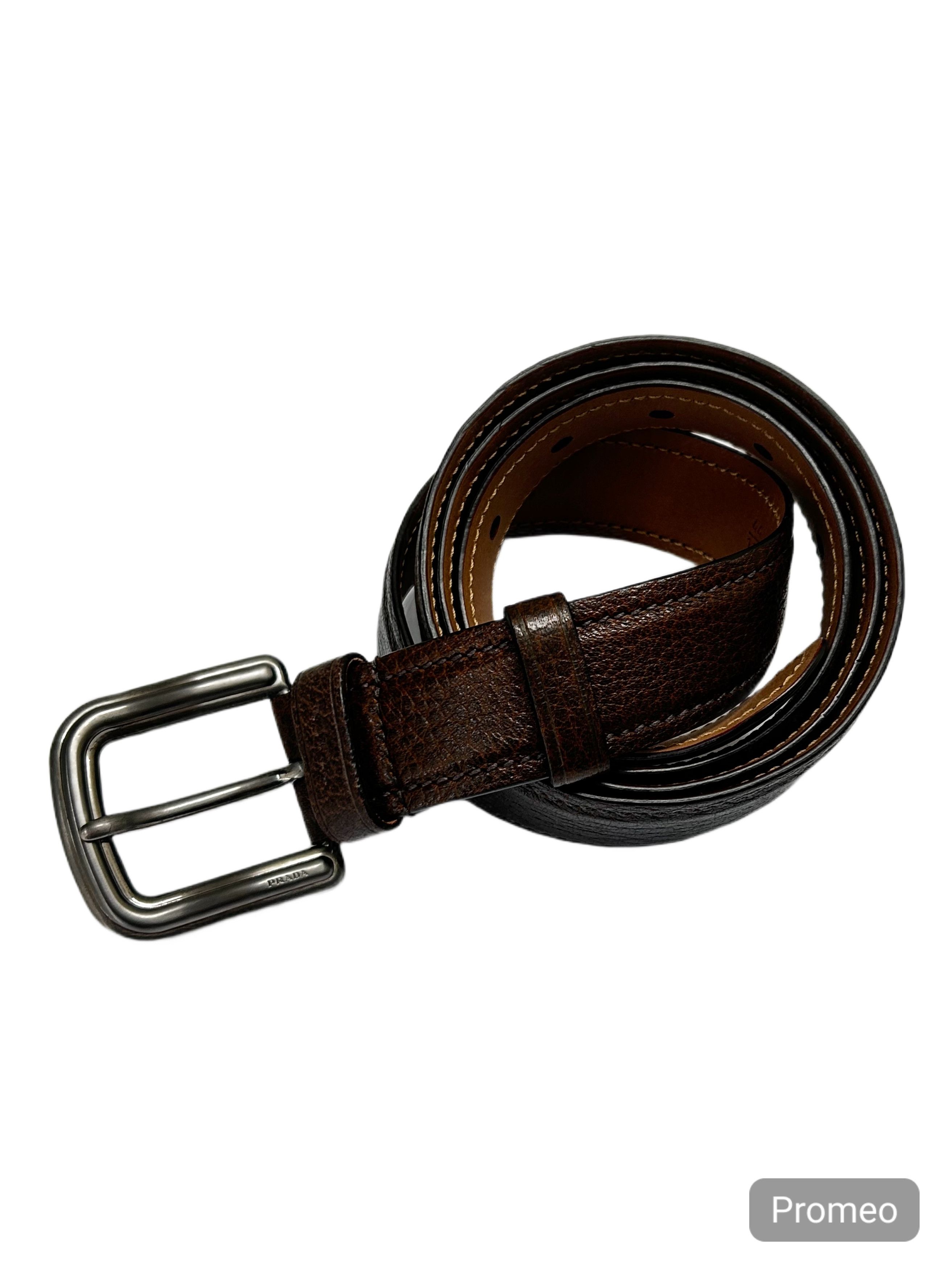 Prada Prada Brown 'Deerskin' Leather Ornate Notch Buckle Belt Size 38 - 2 Thumbnail