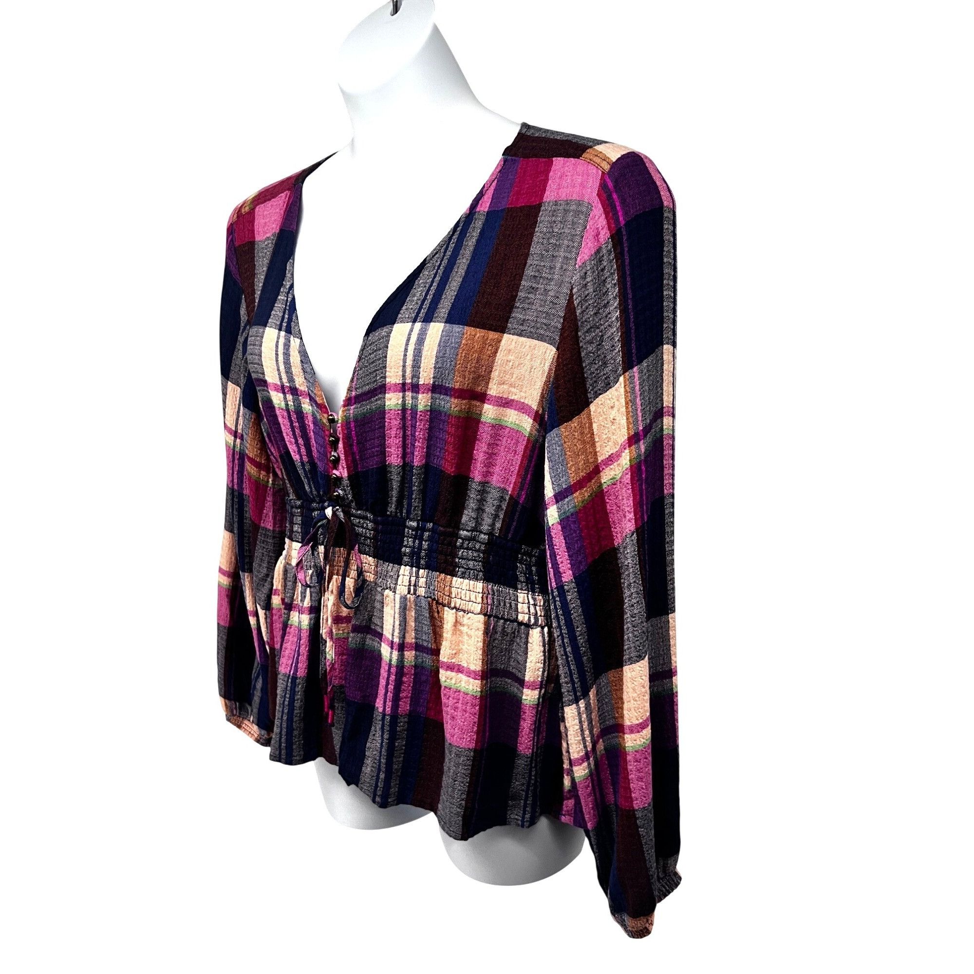 Anthropologie Anthropologie Pilcro The Rory Puff Sleeve Smocked V-Neck Pla Size XL / US 12-14 / IT 48-50 - 3 Thumbnail