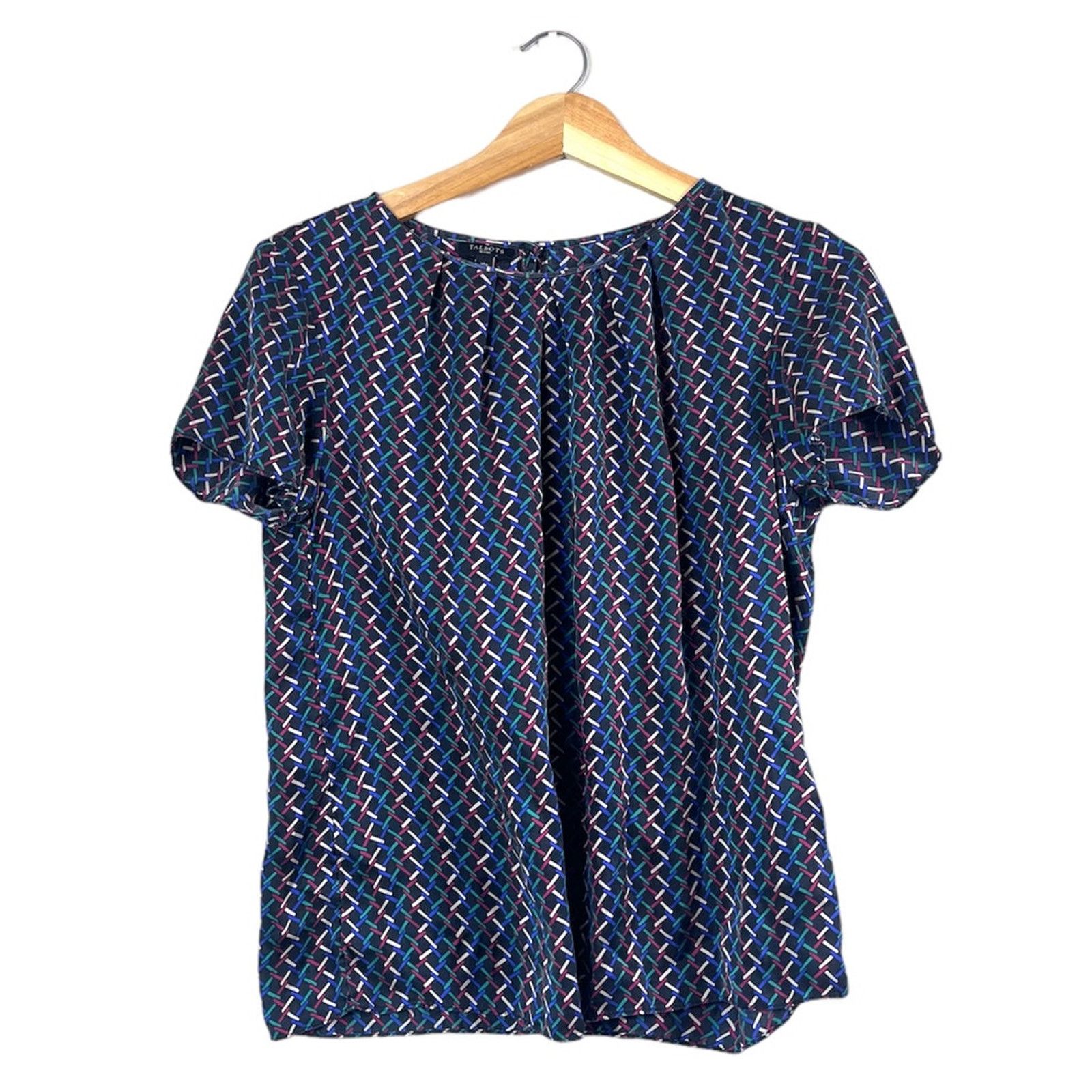 Talbots Women's Blue Silk Multicolored Talbots Blouse 10P Size L / US 10 / IT 46 - 1 Thumbnail