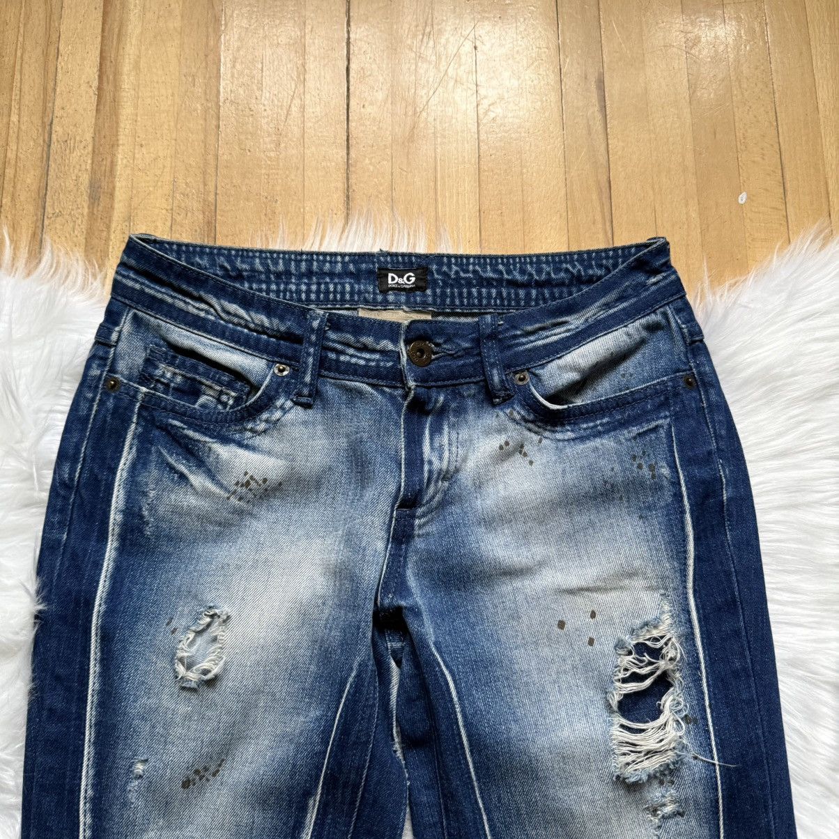 Dolce & Gabbana 📌 Vintage Dolce&Gabbana Archive 00s Y2K Distressed Jeans Size 26" / US 2 / IT 38 - 6 Thumbnail
