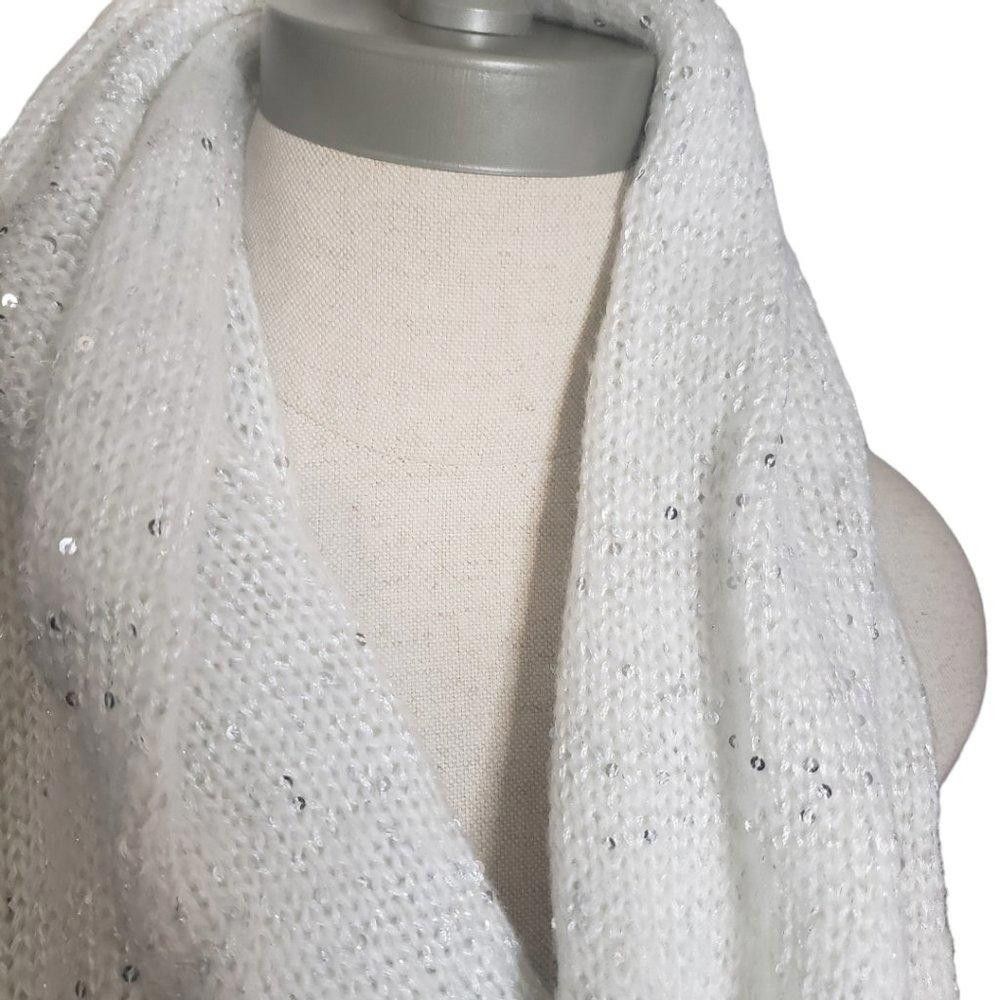 Designer CT826 White with Silver Sequins Infinity Crochet Scarf Size ONE SIZE - 3 Thumbnail