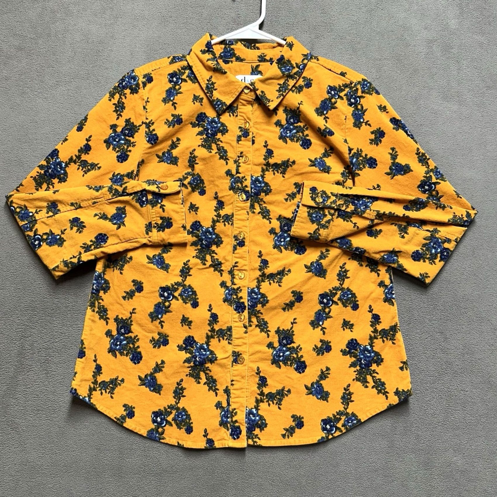 Denim & Co. Denim & Co Shirt Womens Small Yellow Floral Print Corduroy Button Up Long Sleeve Size S / US 4 / IT 40 - 2 Thumbnail