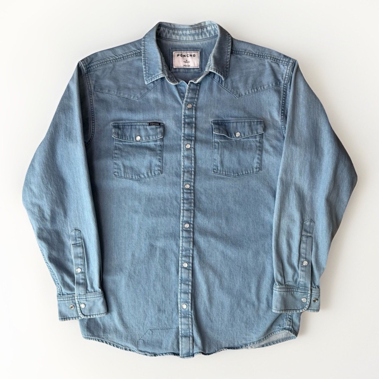 Other Poncho Pearl Snap Denim Shirt Medium Blue Button Up Workwear Size US M / EU 48-50 / 2 - 1 Thumbnail