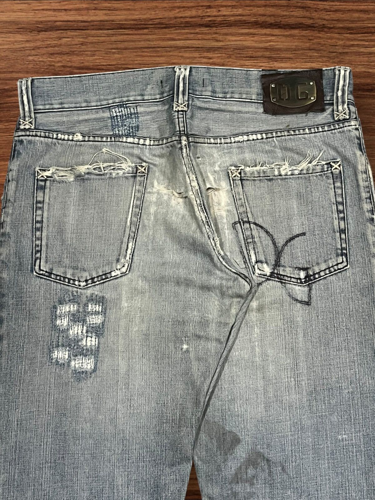 Dolce & Gabbana Y2K Dolce & Gabbana Distressed Sashiko Style Faded Blue Jean Size US 35 - 11 Thumbnail