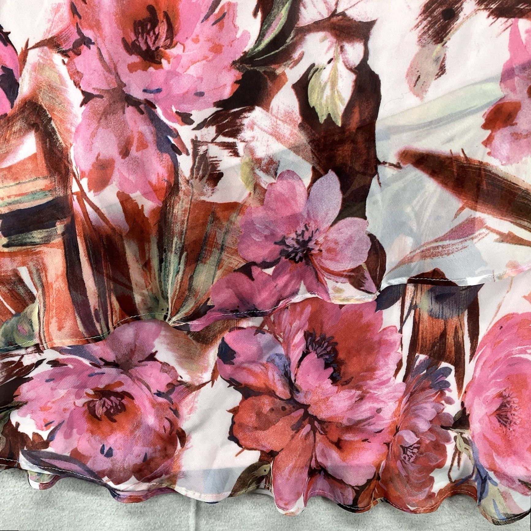 Vintage Draper's & Damon's Skirt Midi Floral Pink Ruffle Maxi Elastic Waist Pull On Women 12 14 Chiffon Lightweight Casual Vintage No Size 34" / US 12 / IT 48 - 6 Thumbnail