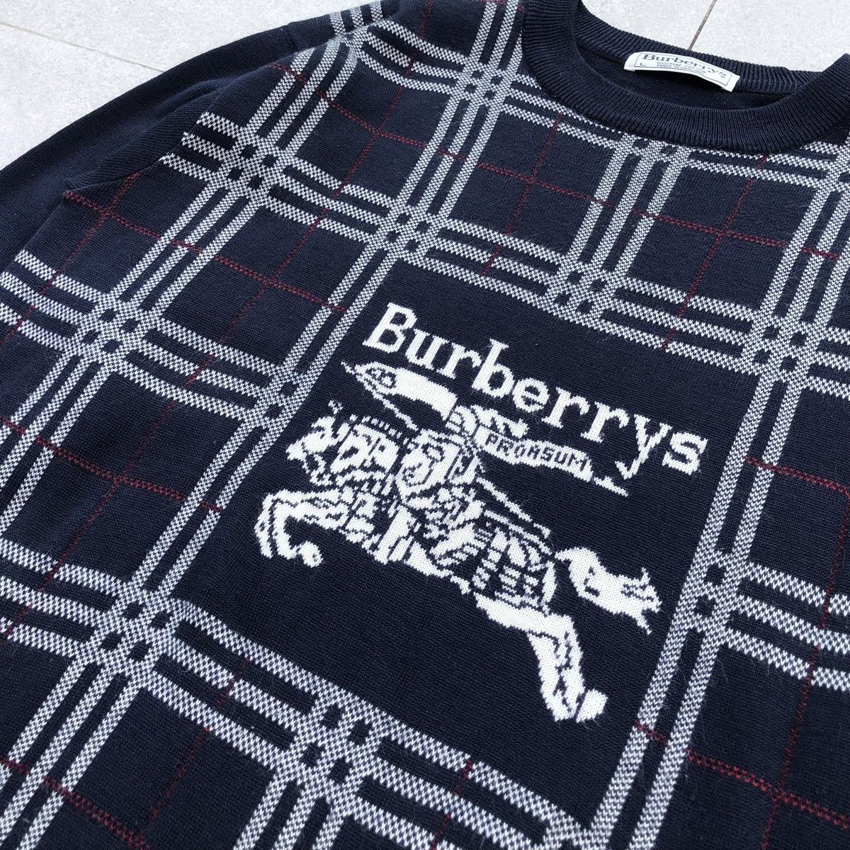 Burberry Vintage 90s Burberrys Novacheck Big Logo Cotton Knitwear Size US L / EU 52-54 / 3 - 3 Thumbnail