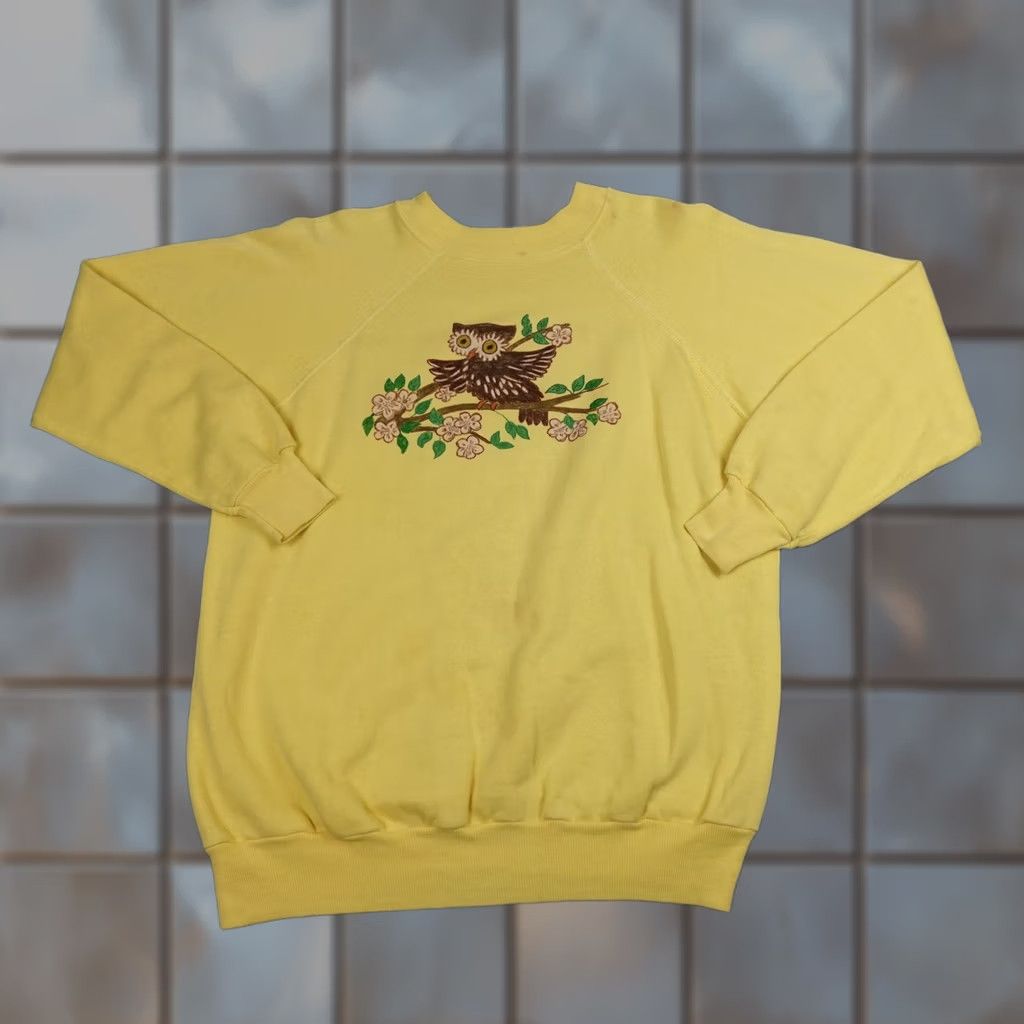Vintage VINTAGE Pannill Sweatshirt Womens Large Yellow Owl Graphic 80s USA Ultra Sweats Size L / US 10 / IT 46 - 1 Thumbnail