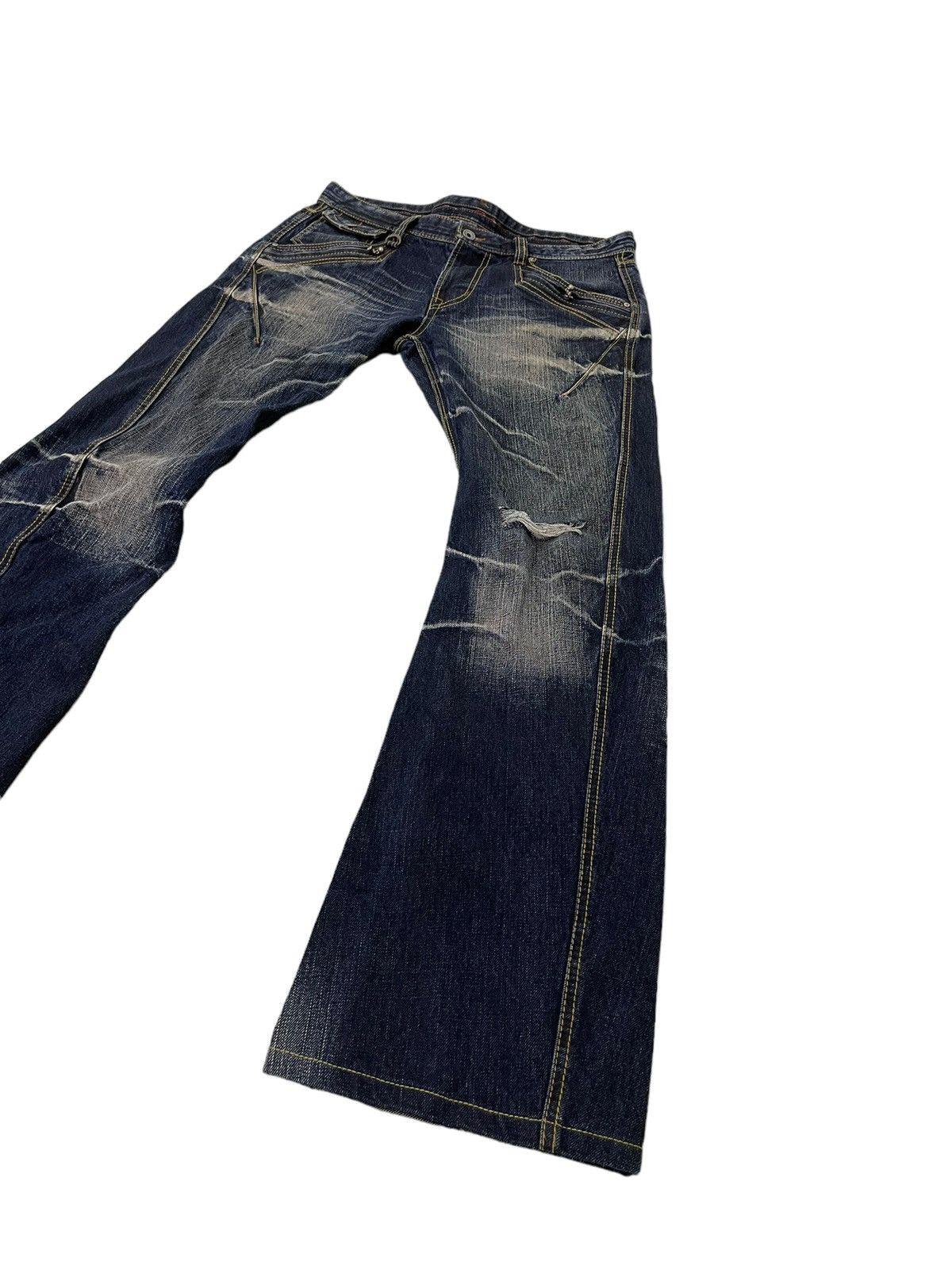 Japanese Brand Flare Jeans Nicole Club Distress Faded Boot Cut 7🟦3 Size US 34 / EU 50 - 3 Thumbnail