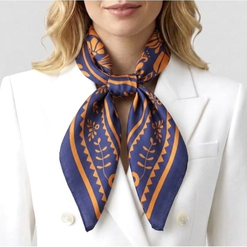 Other ⭐Luxury Floral Botanical Geometric Blue Orange Silky Soft Sq Size ONE SIZE - 1 Thumbnail