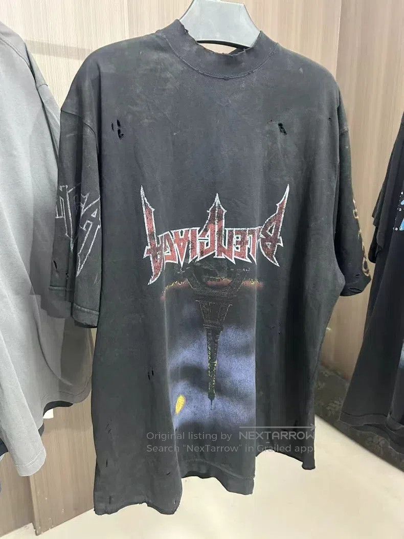 Balenciaga Balenciaga Black Distressed Inverted Eiffel Tower Short Sl Size US L / EU 52-54 / 3 - 1 Thumbnail