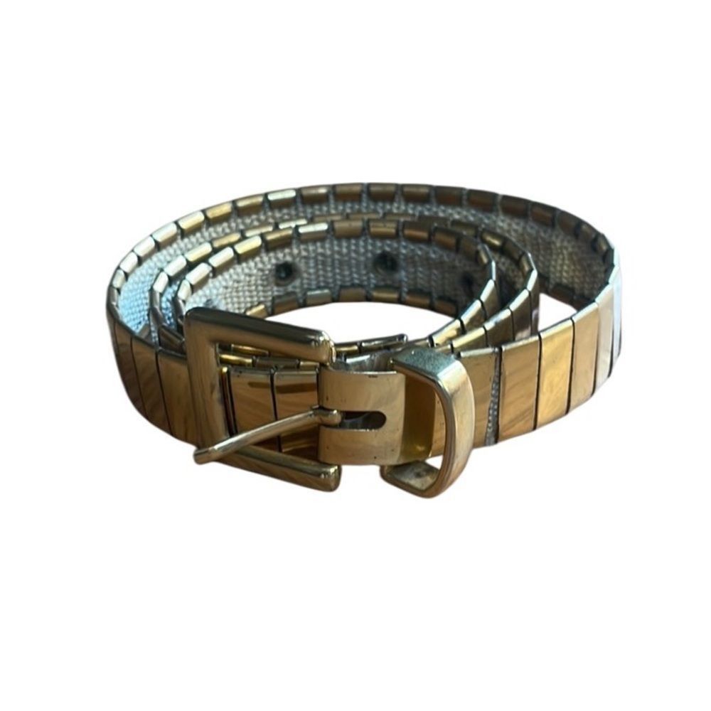 Vintage 70s 80s Vintage Gold Block Chain Stretchy Belt Small Size ONE SIZE - 2 Thumbnail