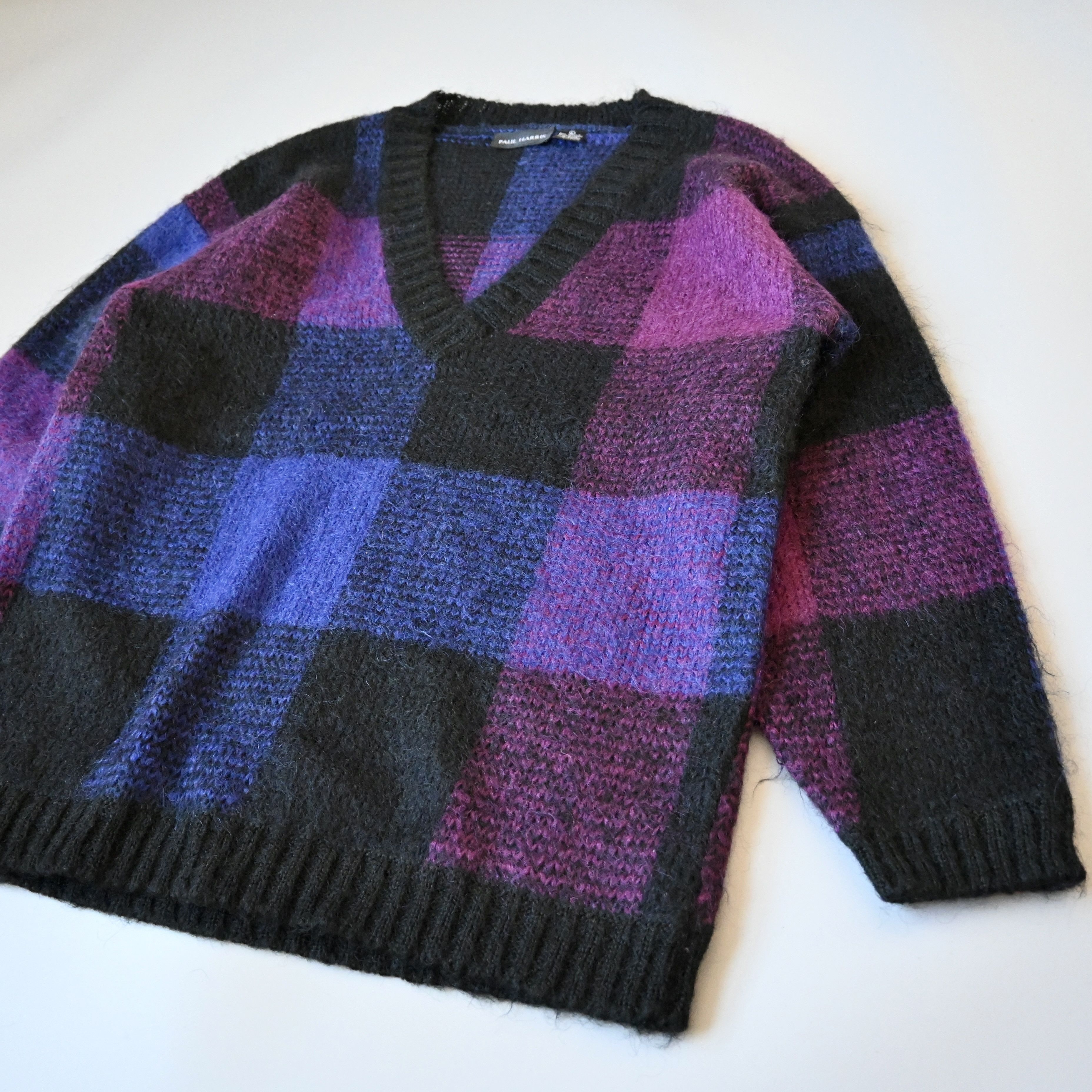 Vintage 1990s PAULHARRIS black&purple panel mohair-mix sweater Size L / US 10 / IT 46 - 12 Thumbnail
