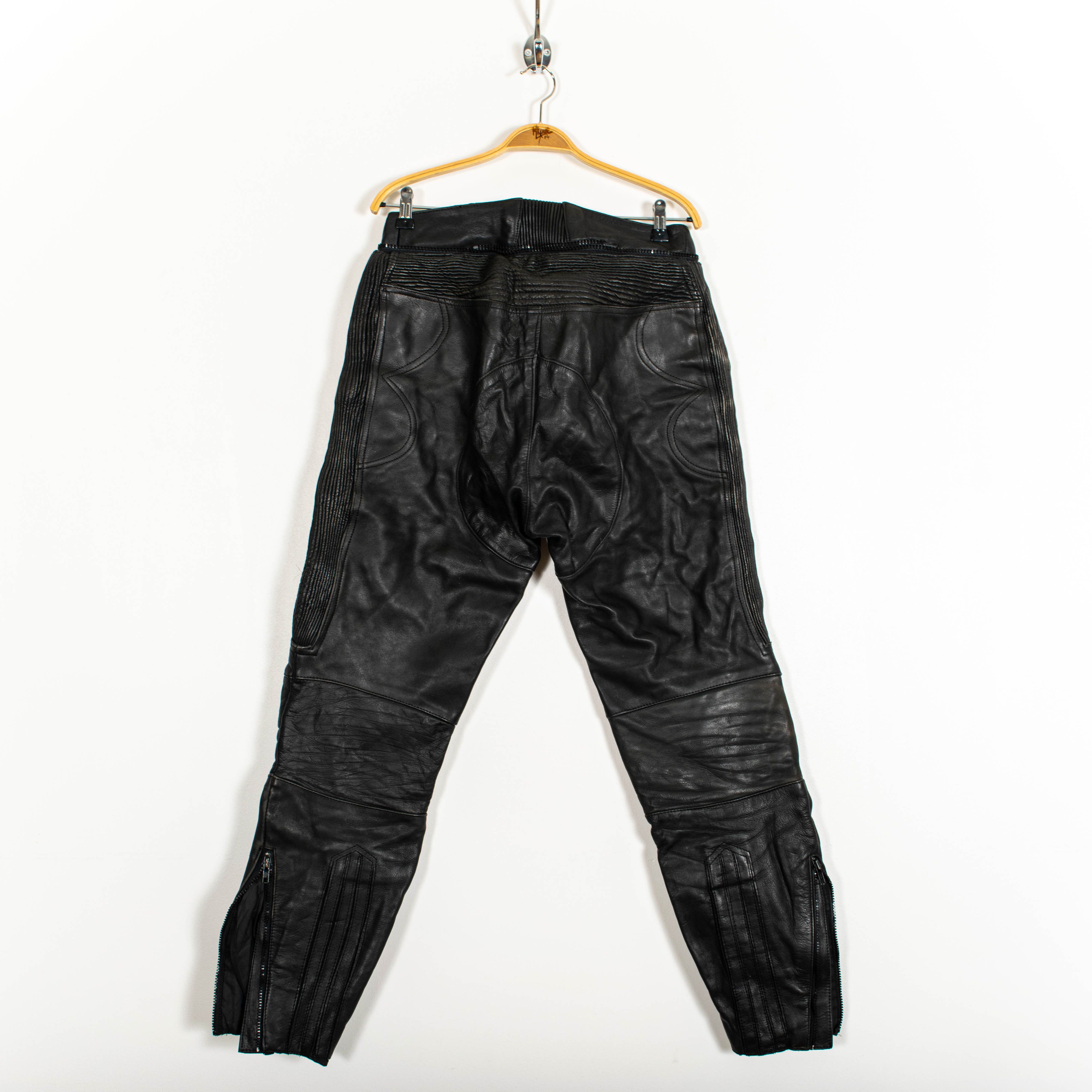 Vintage MQP Black Leather Zip Up Straight Fit Biker Pants Size US 31 - 2 Thumbnail