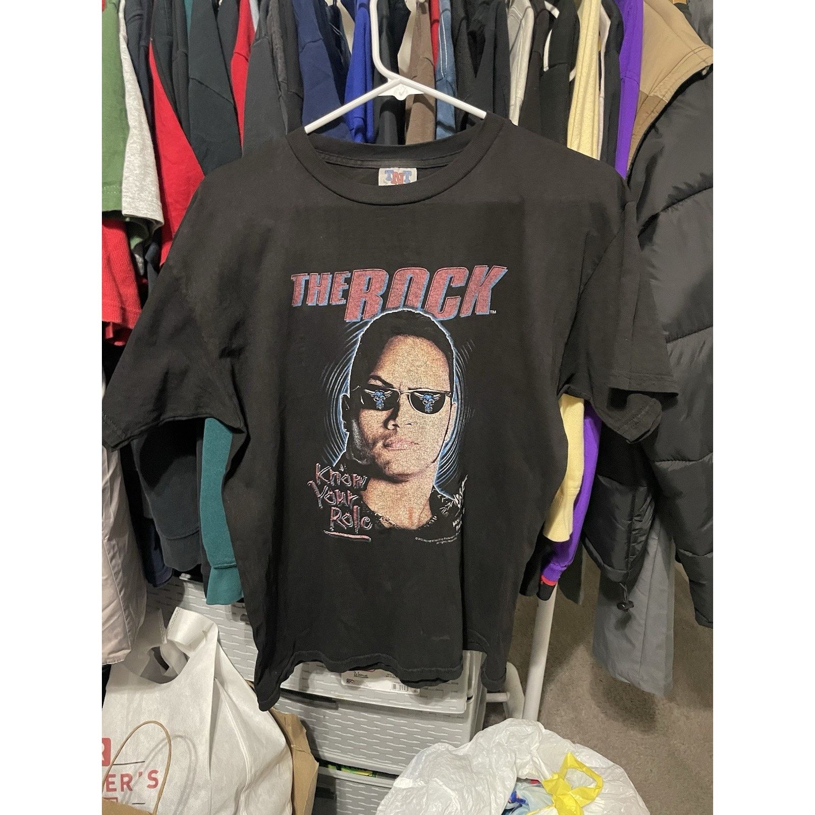 Size XL Vintage WWF The Rock Know Your Role Black T-Shirt