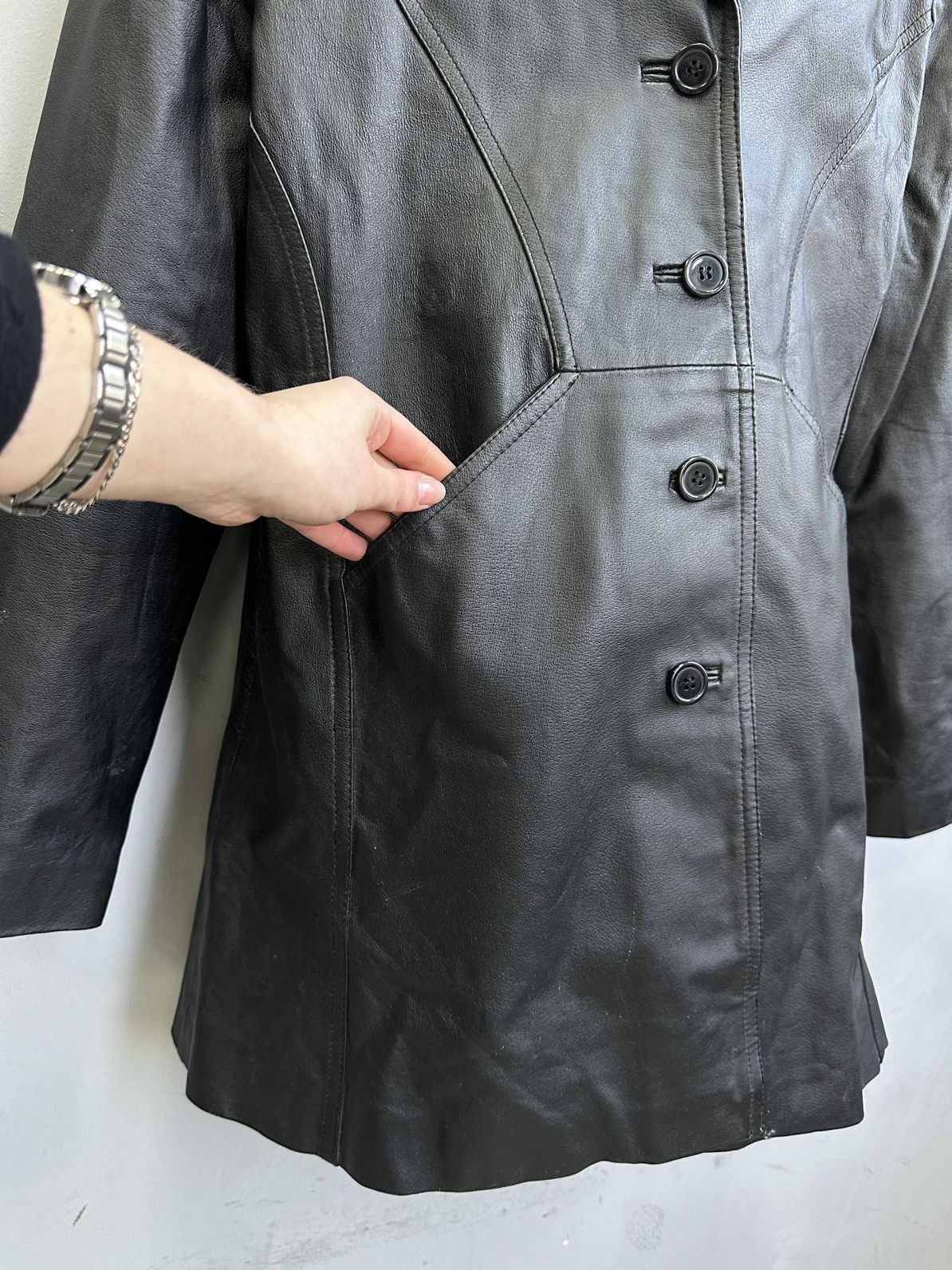 Other Vintage Leather Blazer Jacket Coat Distressed Jean Gautier Size US L / EU 52-54 / 3 - 4 Thumbnail