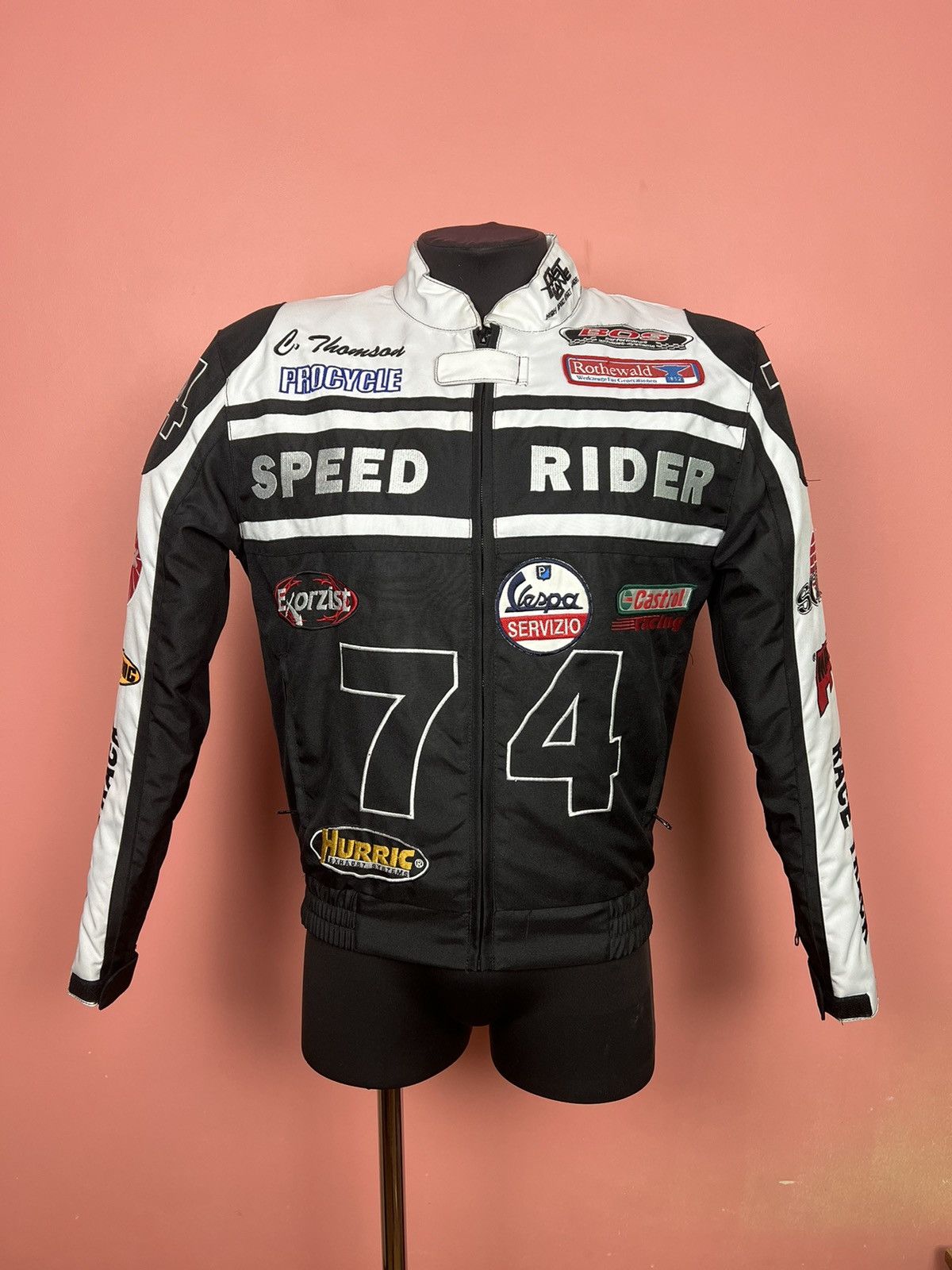 image of Fast Line Speed Rider Moto Racing Jacket Vintage in Black, Men's (Size Small)