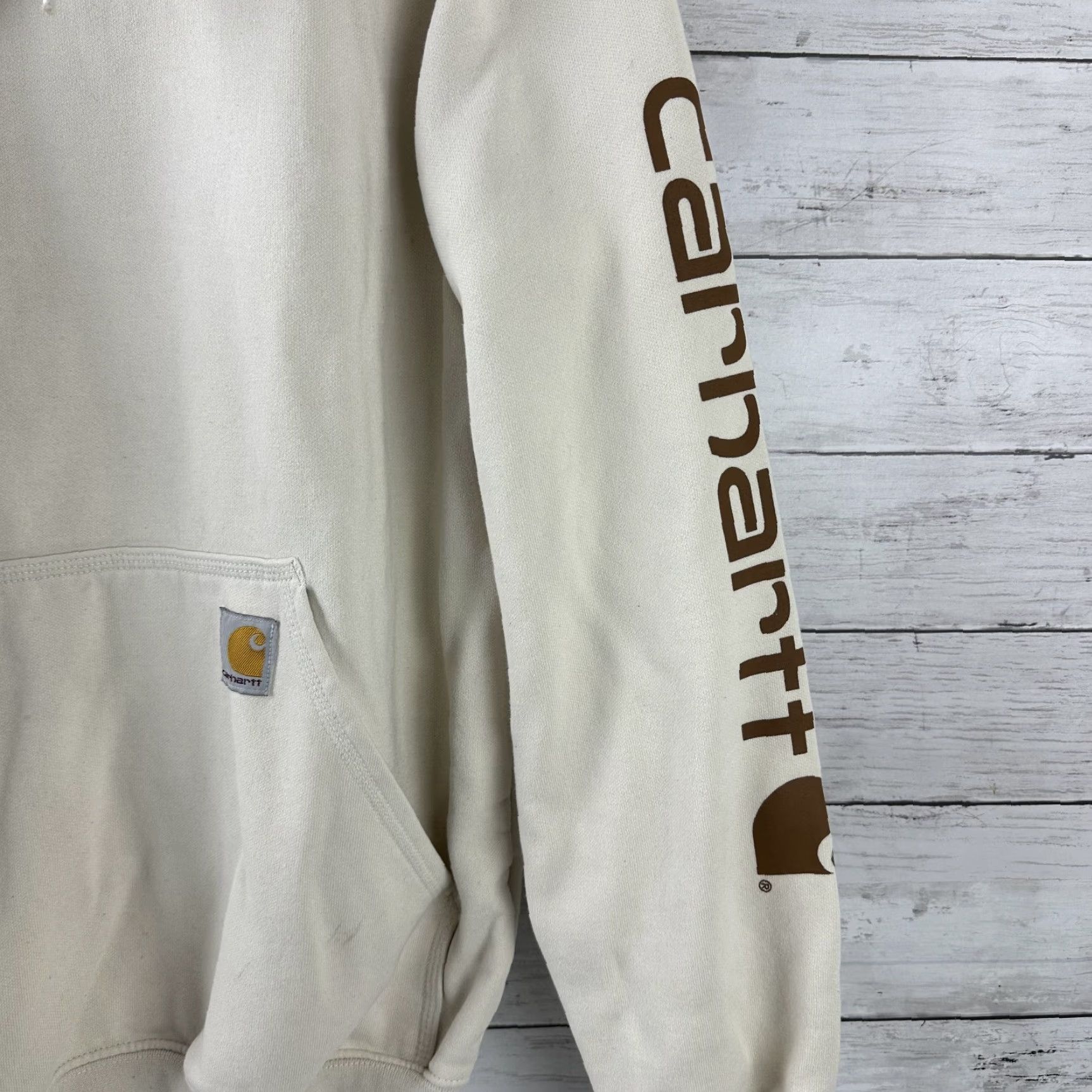 Carhartt Carhartt Gray K288 Men’s Size Small Hoodie Tan sleeve Logo Size US S / EU 44-46 / 1 - 2 Thumbnail