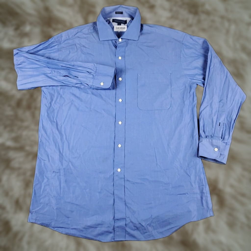 Tommy Hilfiger Tommy Hilfiger Shirt Mens 17 Blue Long Sleeve Button Up 100% Cotton Regular Fit Collared Solid Size 46R - 1 Thumbnail