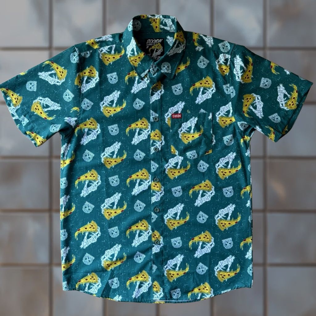 Vintage Dixxon Shirt M Green The Slice Pizza Short Sleeve Button Up Casual Workwear Size US M / EU 48-50 / 2 - 1 Thumbnail