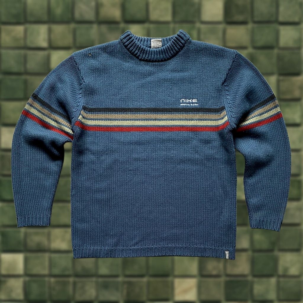 Nike VINTAGE Nike Mens Sweater Knitted Cotton Pullover Blue M Knit Jumper Size M Carded Regular Mens Size US M / EU 48-50 / 2 - 1 Thumbnail