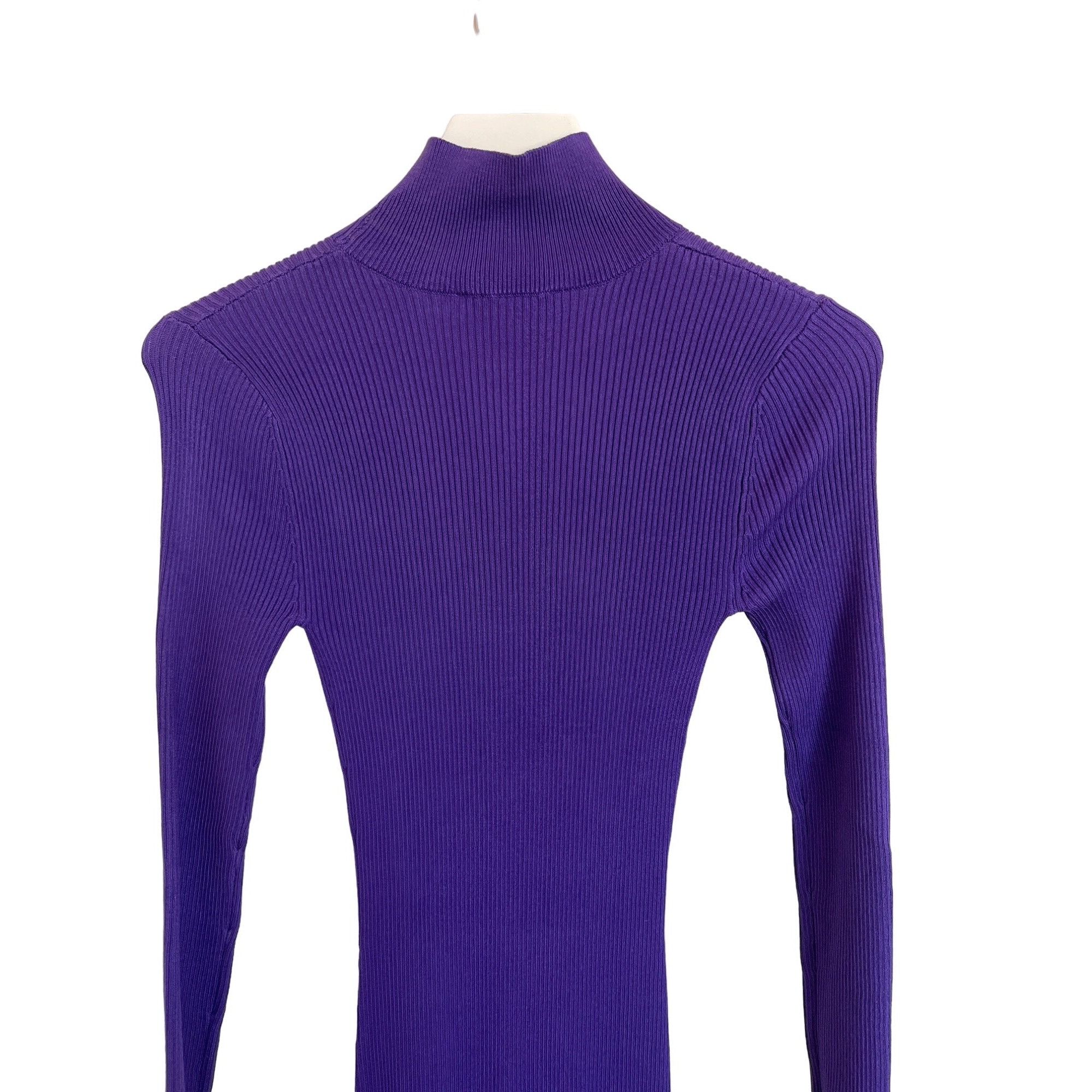 Zara Zara Purple Ribbed Knit Mock Neck Dress With Tiered Ruffle H Size S / US 4 / IT 40 - 4 Thumbnail