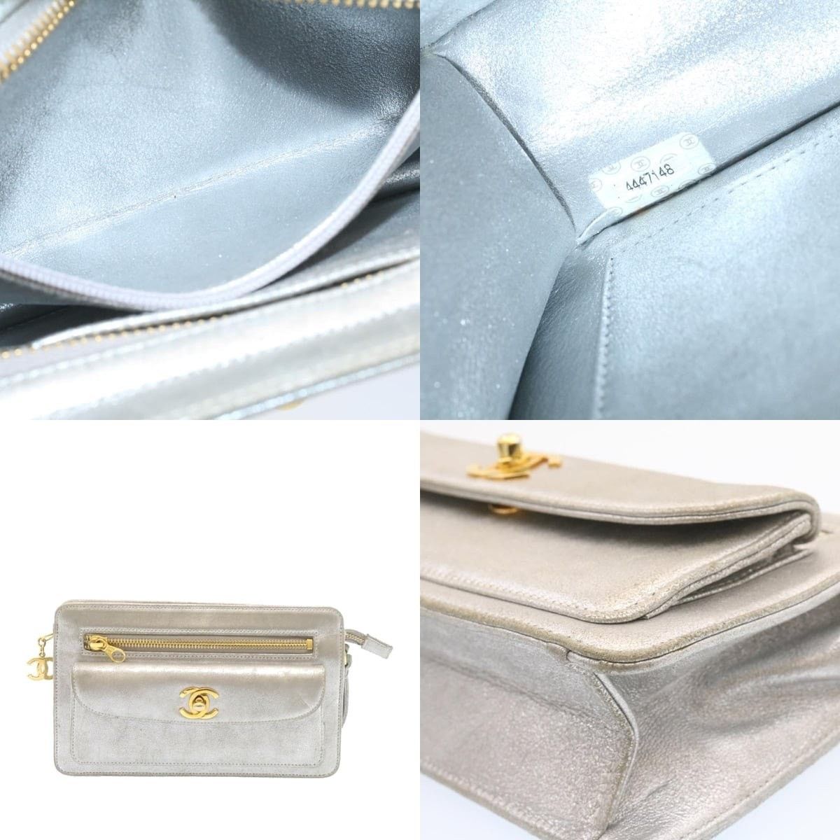 Chanel Chanel Clutch Bag Leather Silver CC Size ONE SIZE - 5 Thumbnail