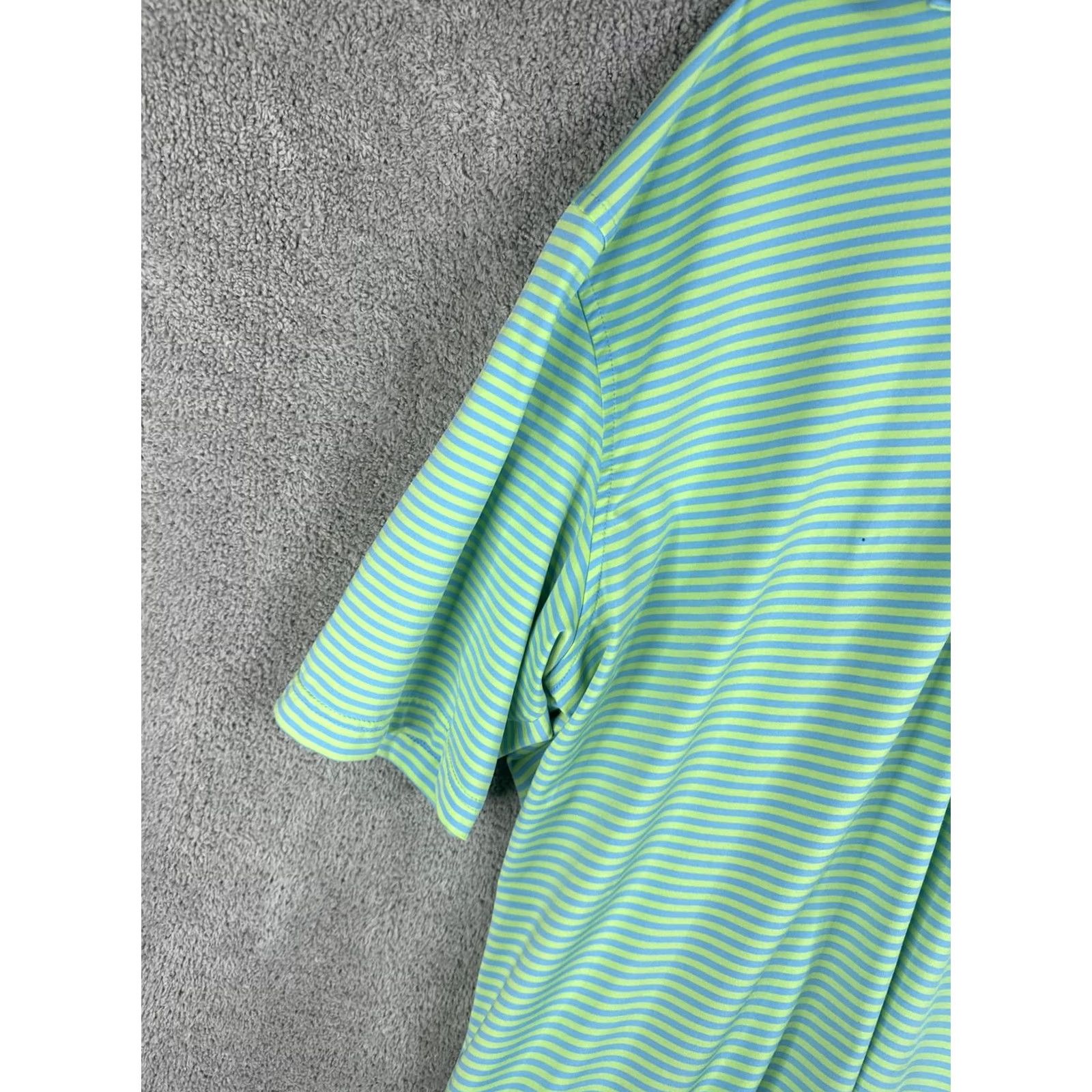 Peter Millar VINTAGE? No — Peter Millar Polo Shirt Mens 2XL Green Blue Stripe Golf Performance Short Sleeve Shirt Size US XXL / EU 58 / 5 - 2 Thumbnail