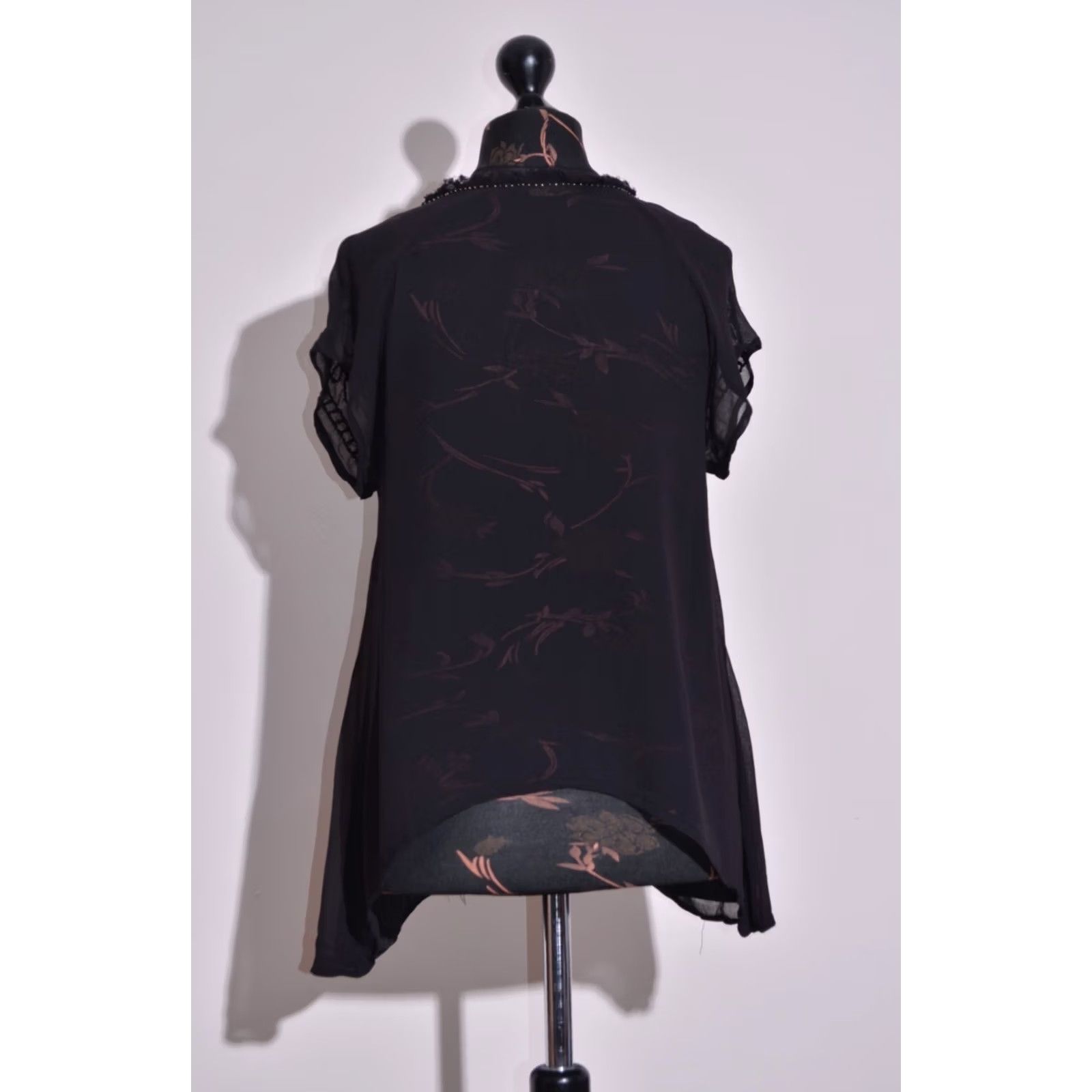 Desigual Desigual Womens Black Top Blouse Chiffon V Neck Short Sleeve Size L Size L / US 10 / IT 46 - 4 Thumbnail