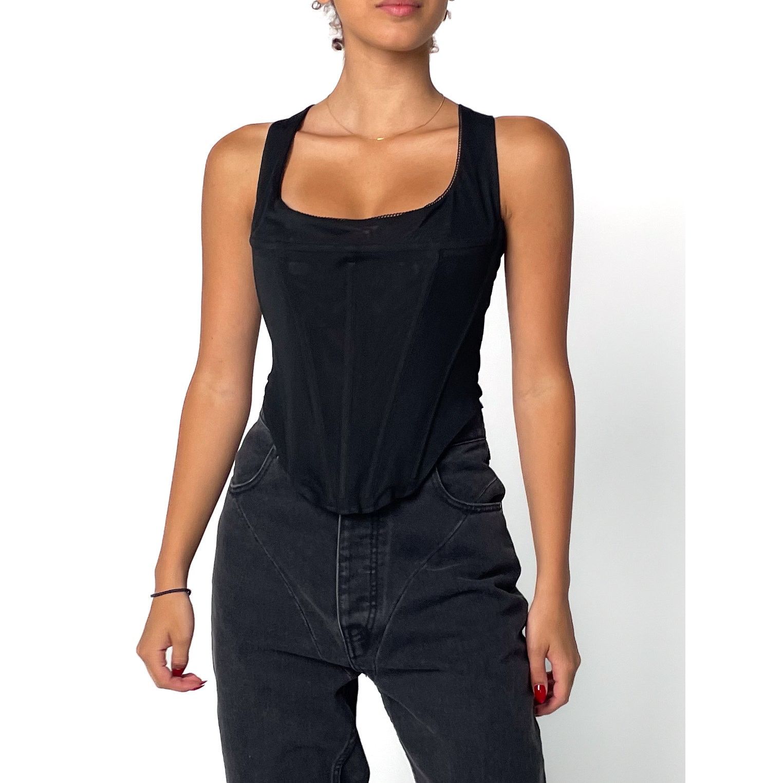 Miaou Black Mesh Sleeveless Corset Top Size M / US 6-8 / IT 42-44 - 1 Thumbnail