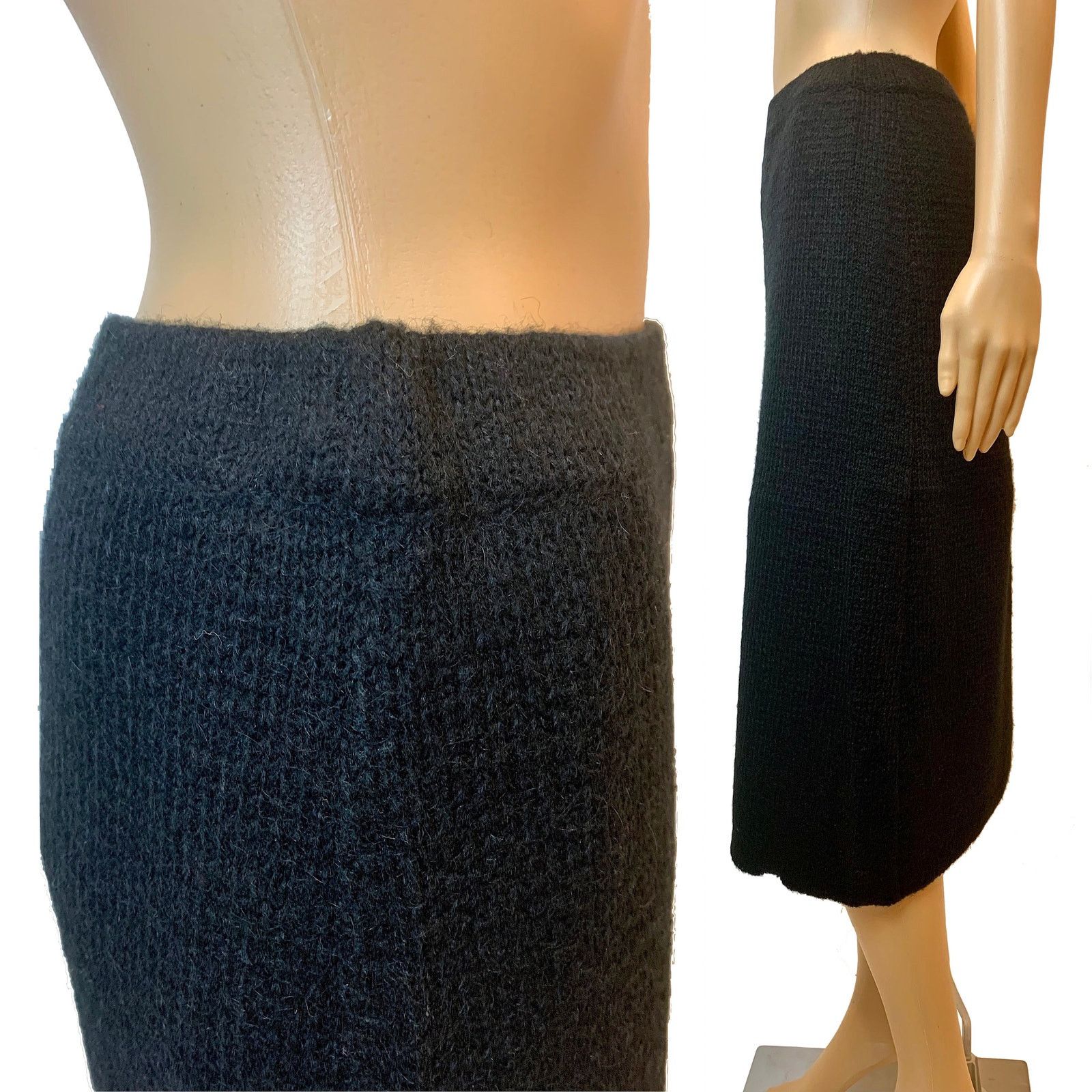 Seditionaries × Vintage 70s 80s Black Knit Boucle Midi Skirt Textured Knit | M Size 29" - 4 Thumbnail