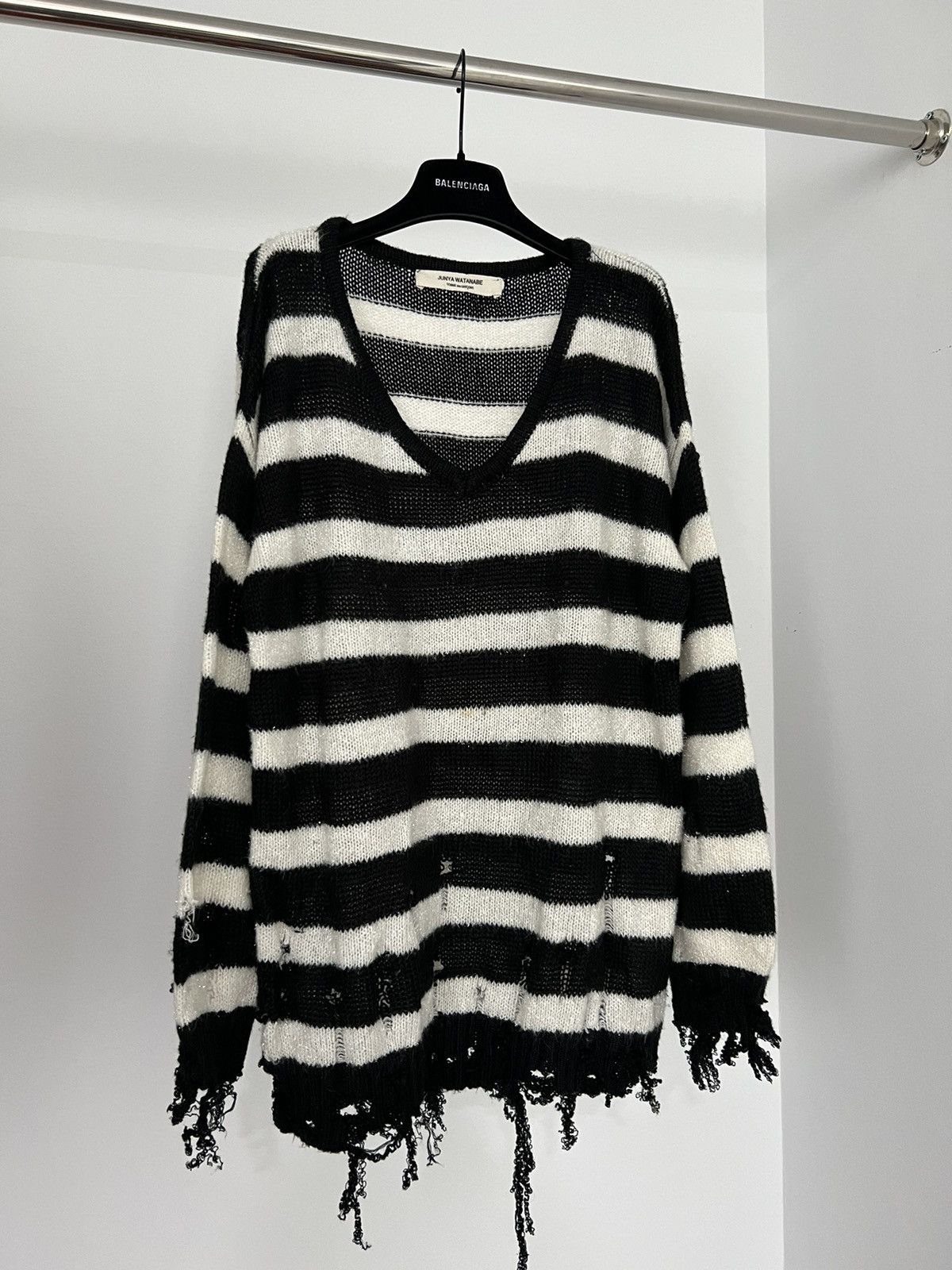 image of Comme Des Garcons Grunge Punk Sweater in Black/White, Men's (Size Medium)
