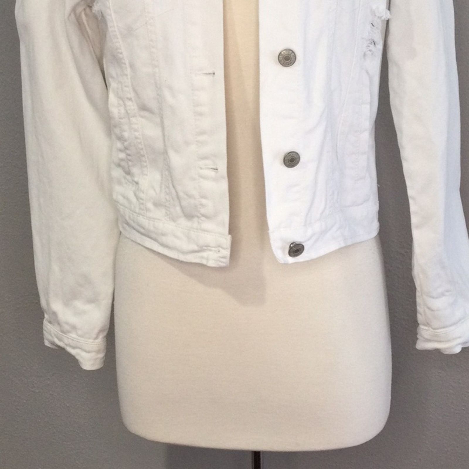 Other Love Tree Denim White Distressed Jean Jacket Small Size S / US 4 / IT 40 - 3 Thumbnail