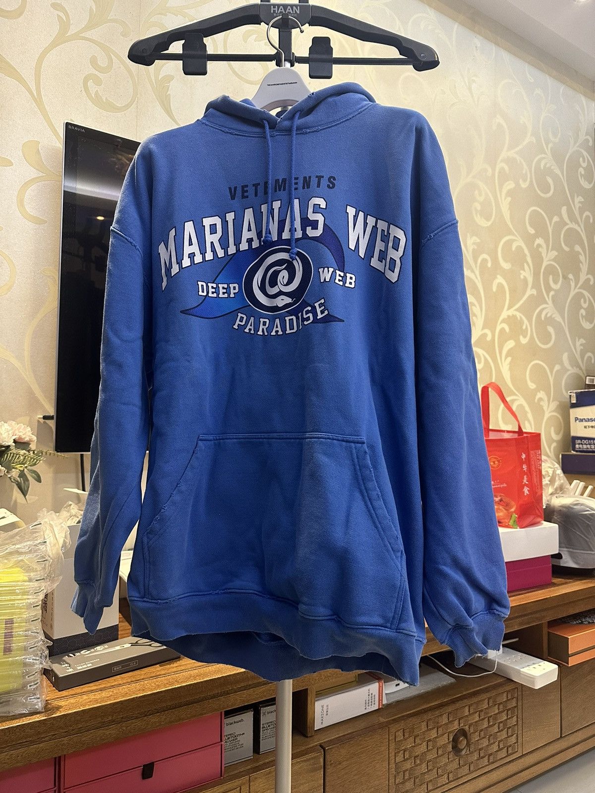 image of Vetements Marianas Web Hoodie in Blue, Men's (Size XS)